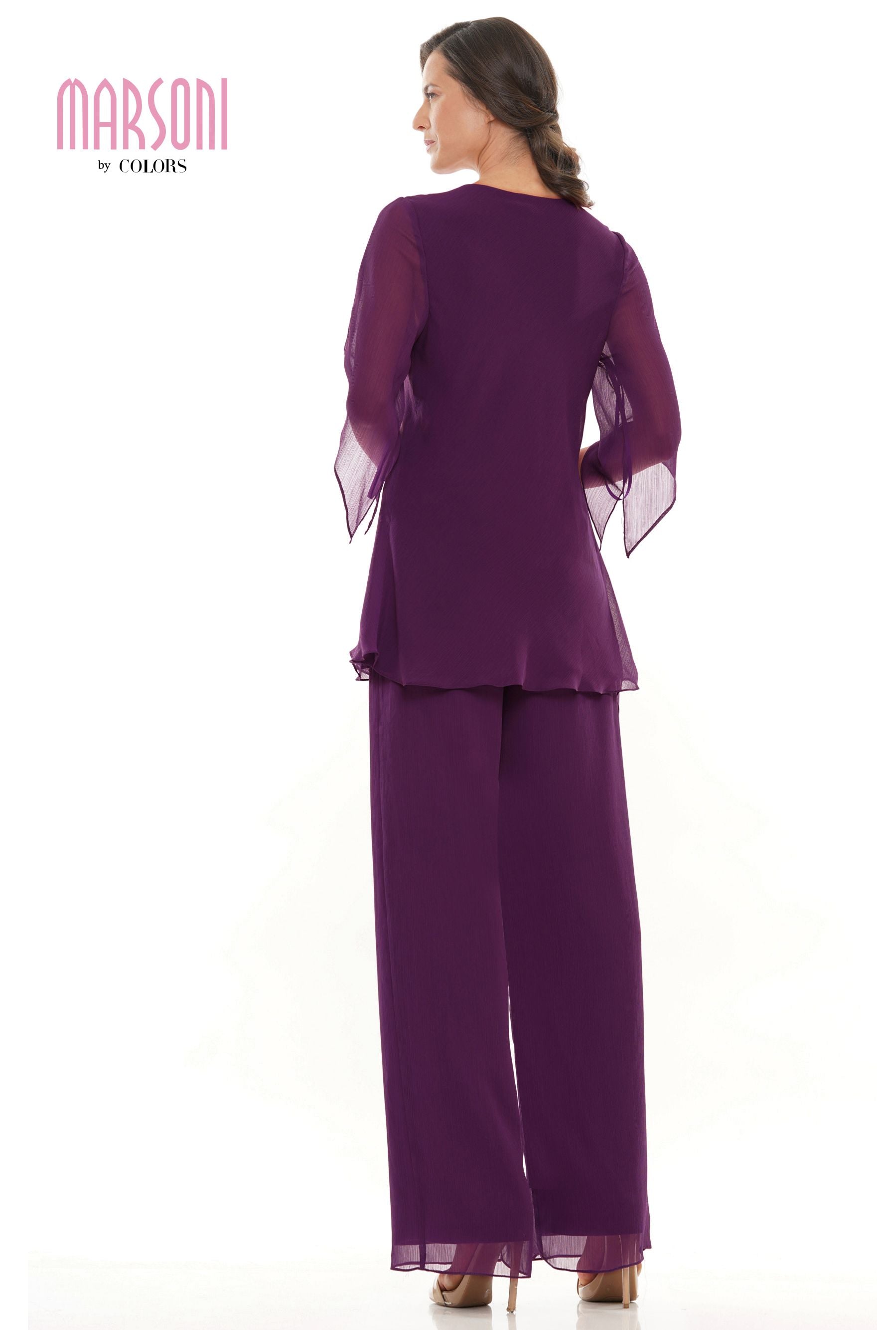 Marsoni by Colors -M308 Chiffon Pantsuit With V Neck