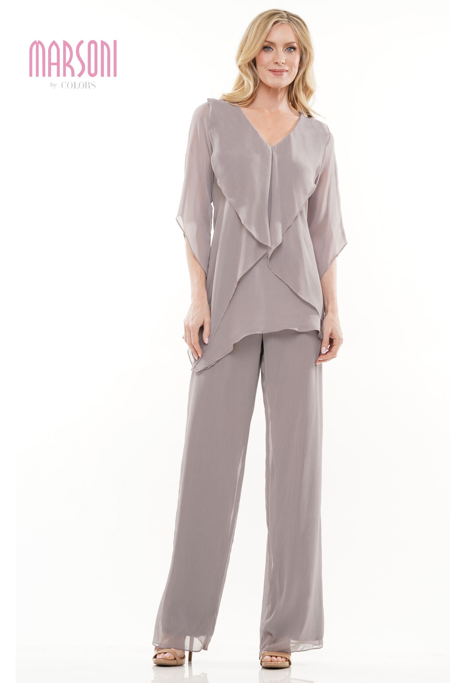 Marsoni by Colors -M308 Chiffon Pantsuit With V Neck