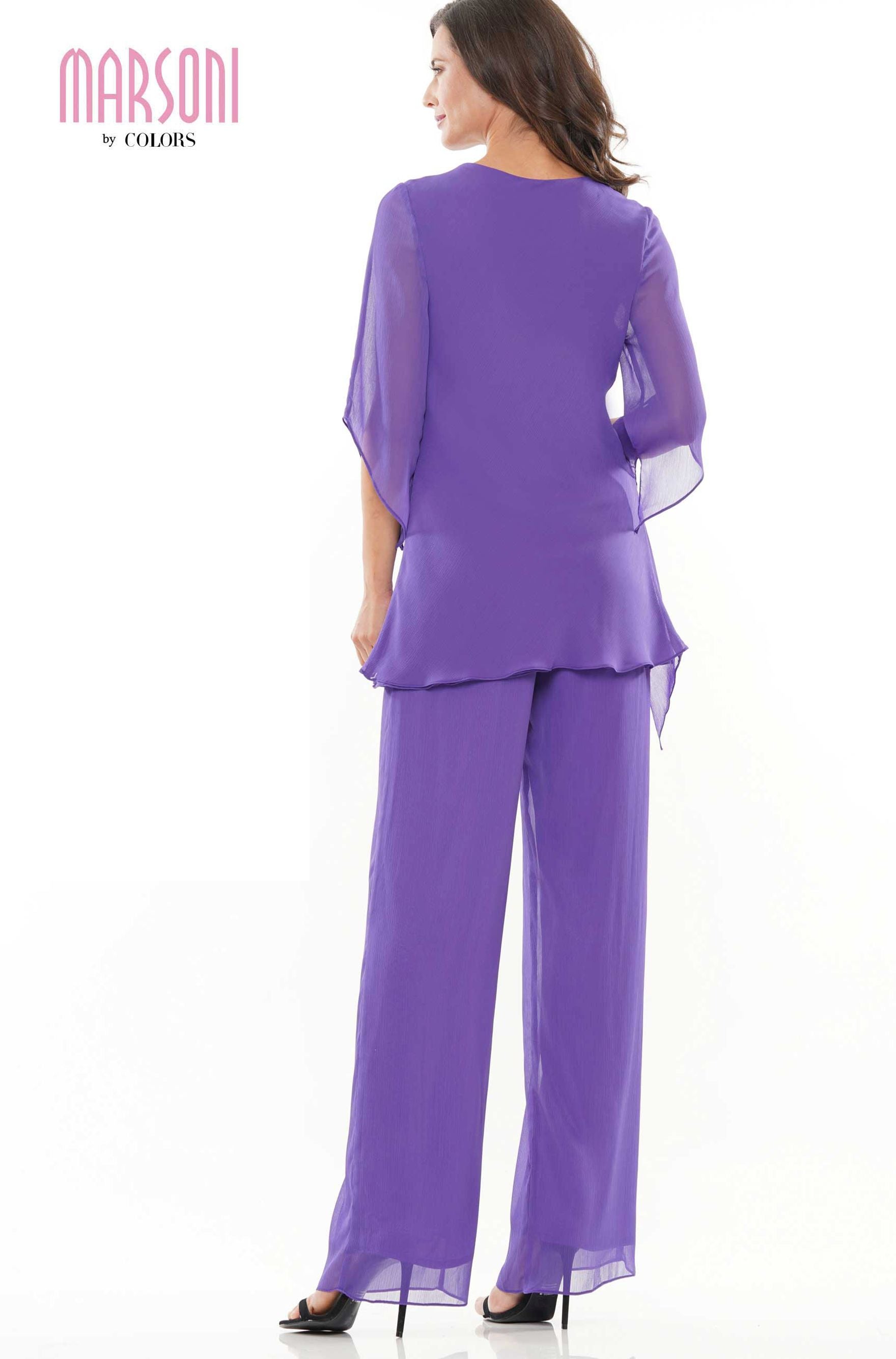 Marsoni by Colors -M308 Chiffon Pantsuit With V Neck