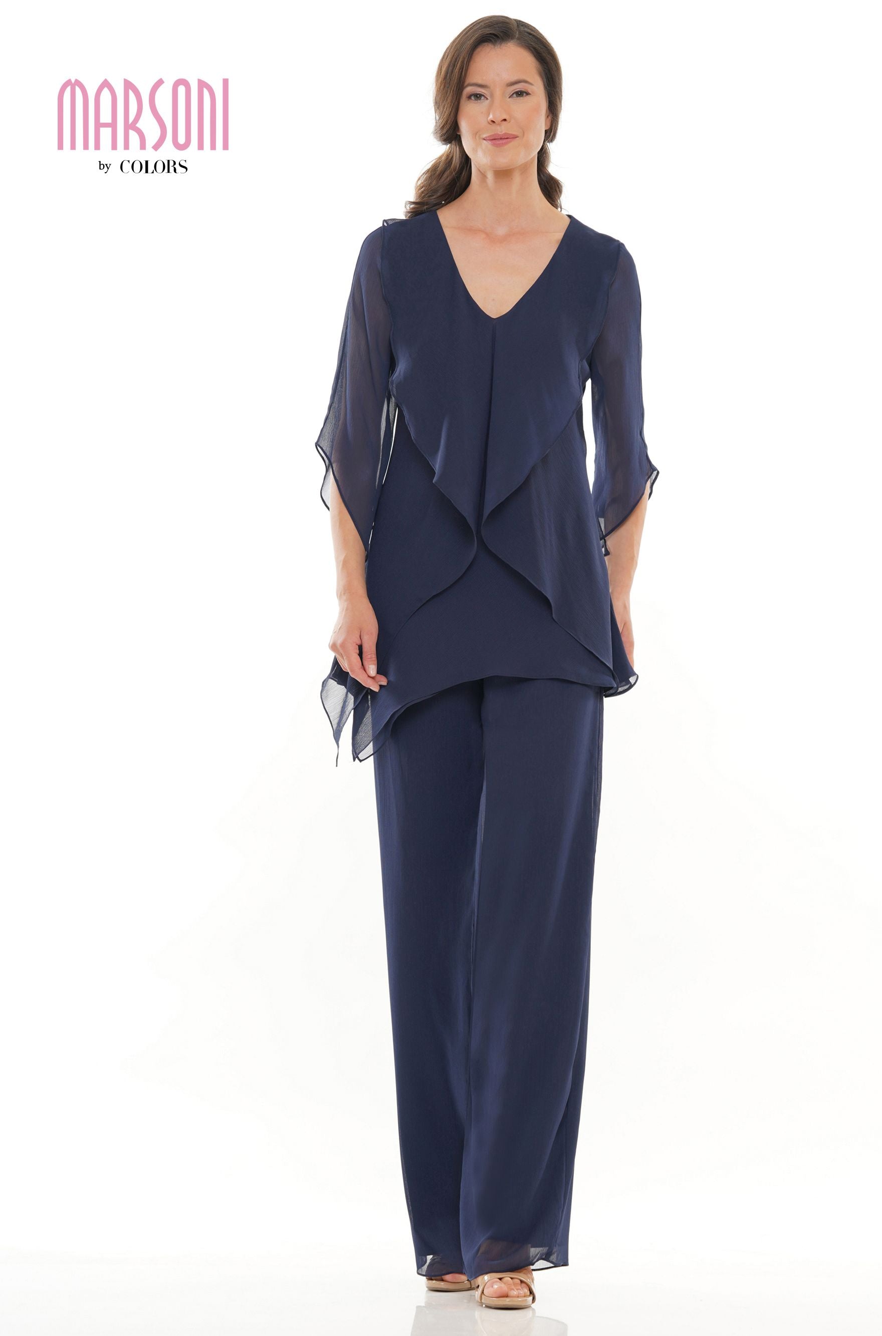 Marsoni by Colors -M308 Chiffon Pantsuit With V Neck