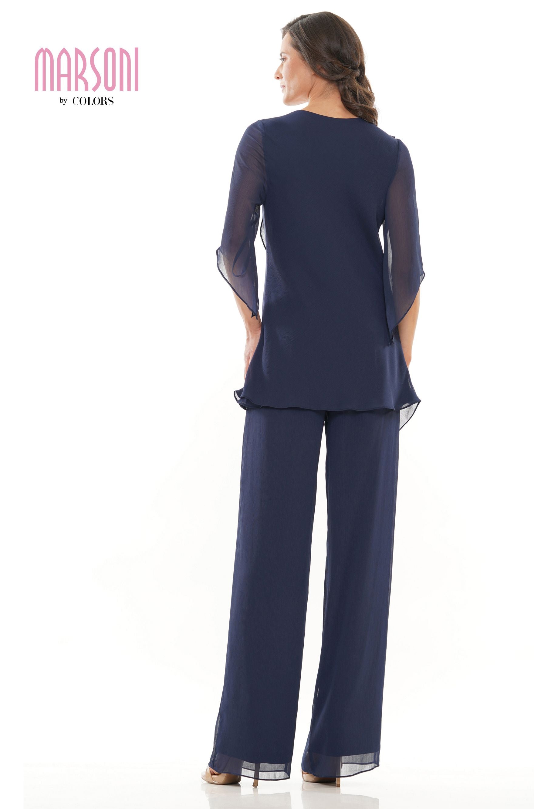 Marsoni by Colors -M308 Chiffon Pantsuit With V Neck