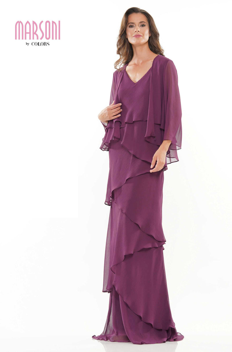 Marsoni by Colors -M309 Ruffled Sheath Dress With Jacket