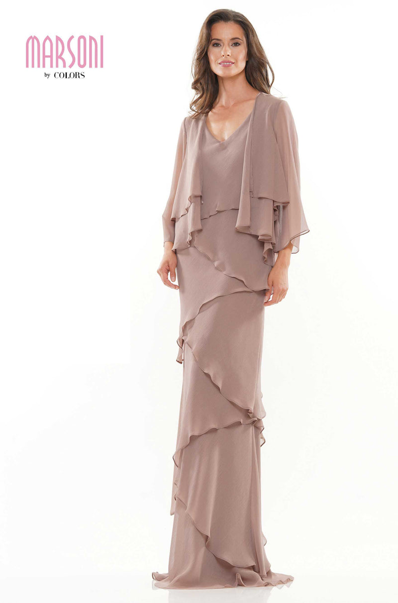 Marsoni by Colors -M309 Ruffled Sheath Dress With Jacket