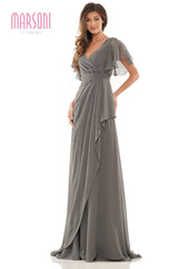Marsoni by Colors -M320 Ruched A Line Dress With Flutter Sleeves