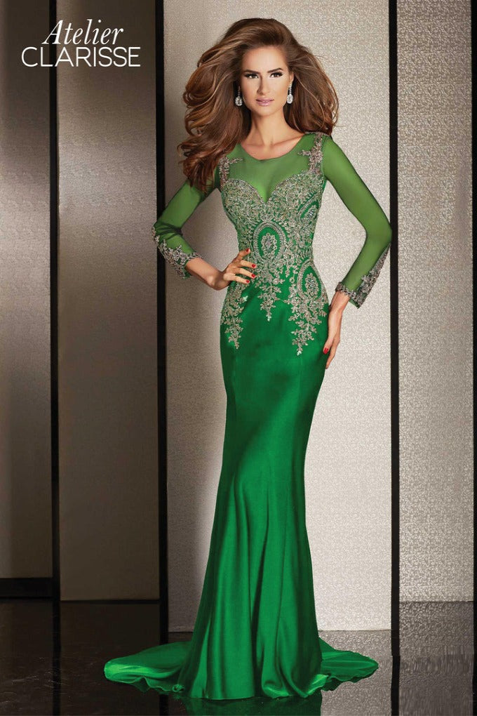 Clarisse -M6203 Metallic Lace Evening Dress