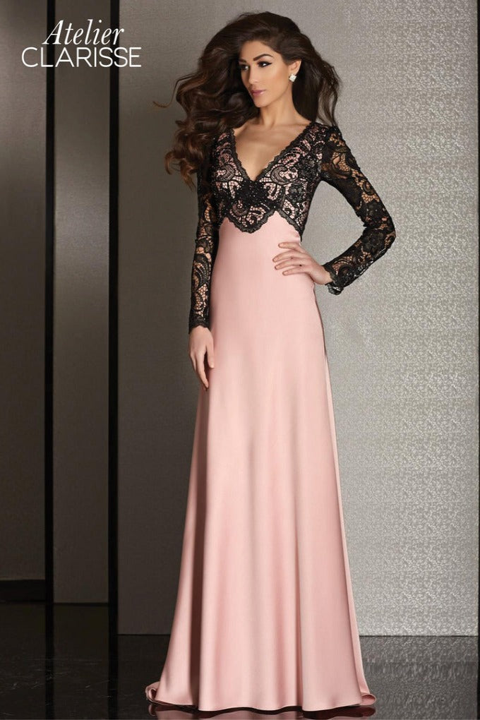 Clarisse -M6222 Lace Satin Knit Evening Dress