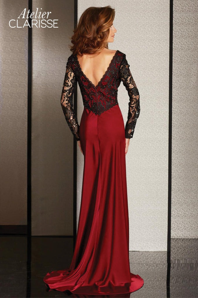 Clarisse -M6222 Lace Satin Knit Evening Dress