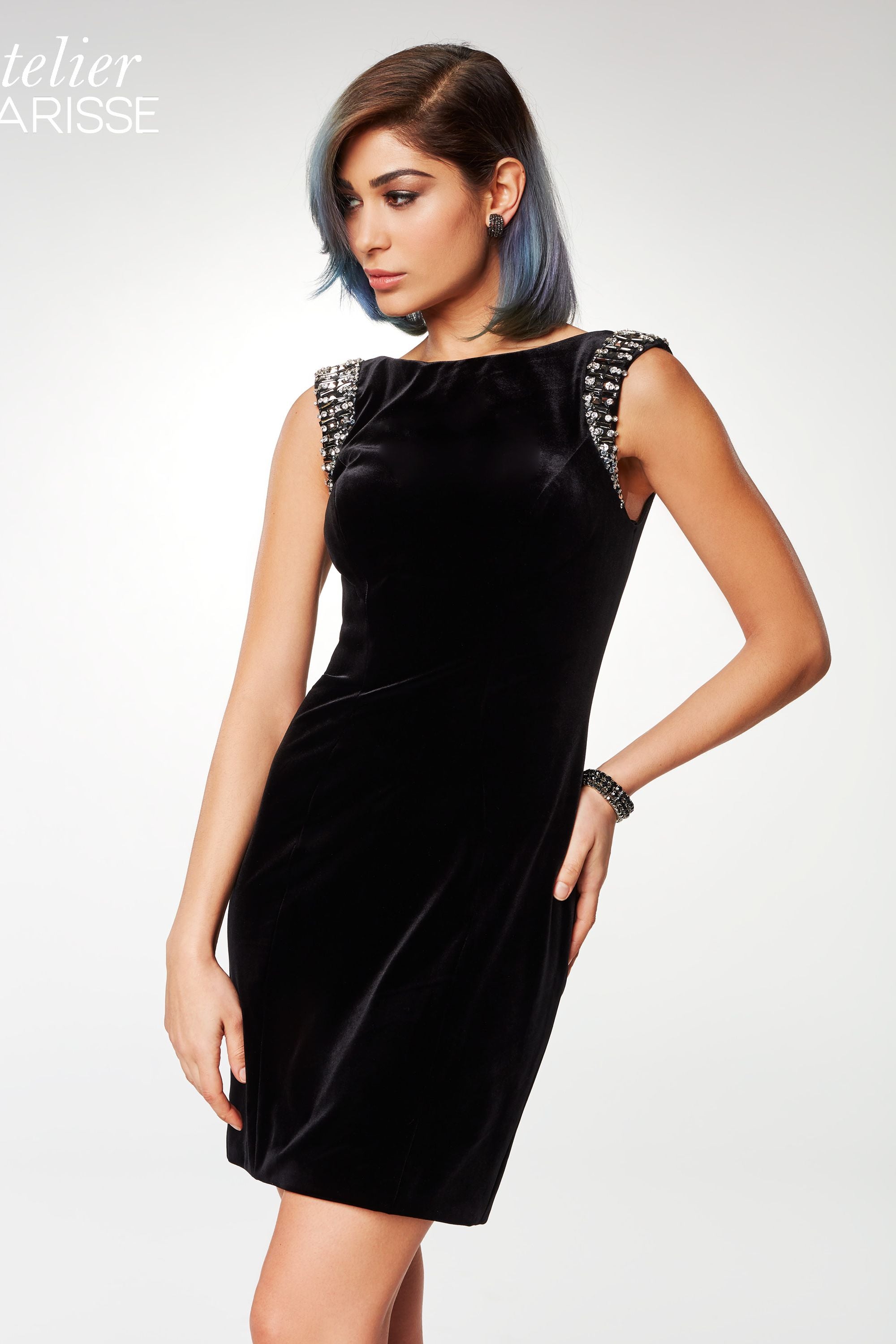 Clarisse -M6576 Beaded Velvet Cocktail Dress