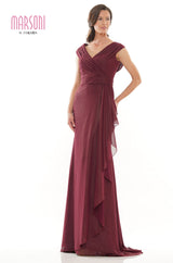 Marsoni by Colors -MV1073 Chiffon Column Dress With Pleated Bodice