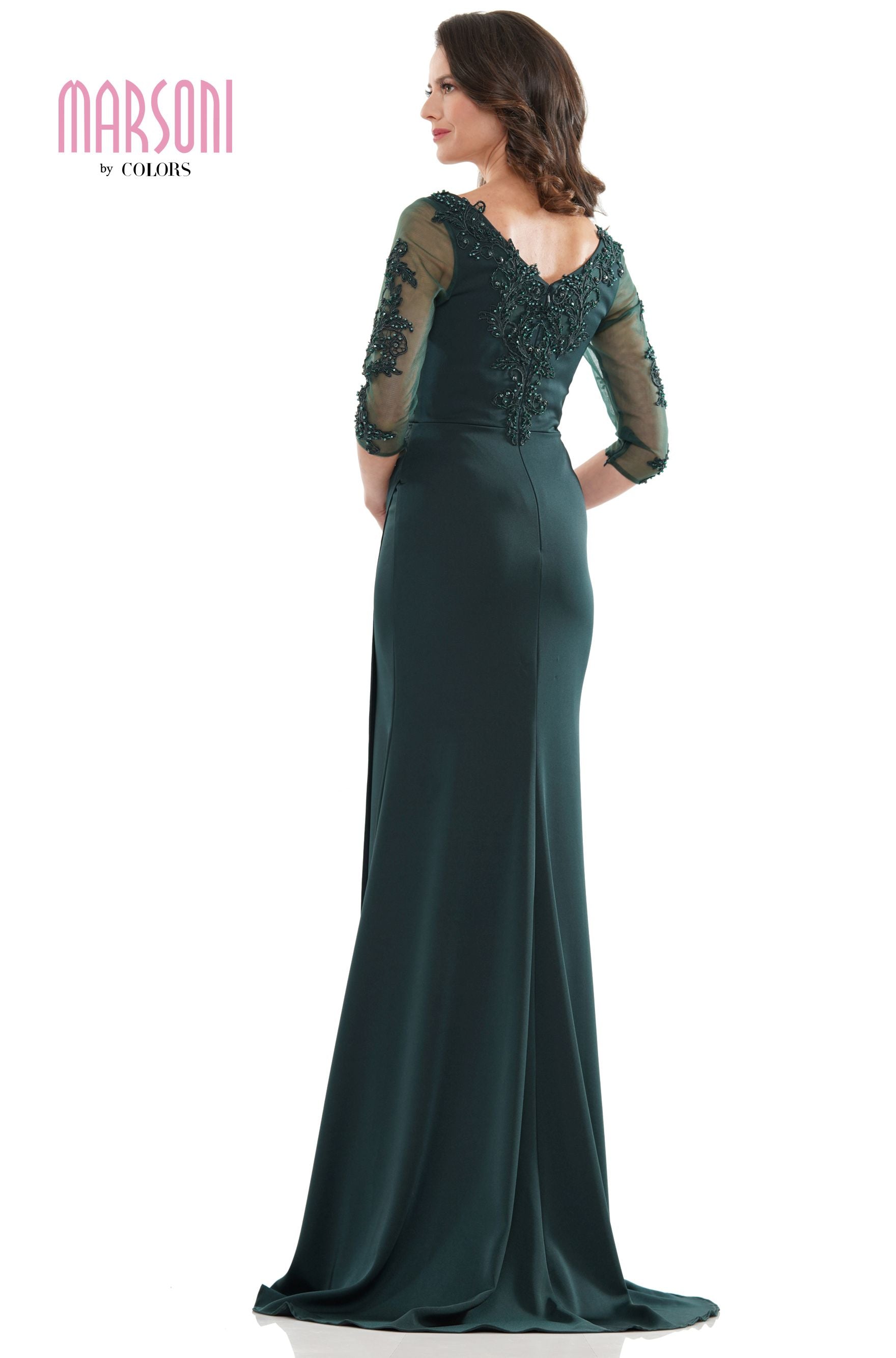 Marsoni by Colors -MV1146 Shirring Dress With Beaded Applique