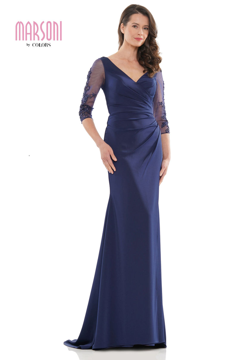 Marsoni by Colors -MV1146 Shirring Dress With Beaded Applique