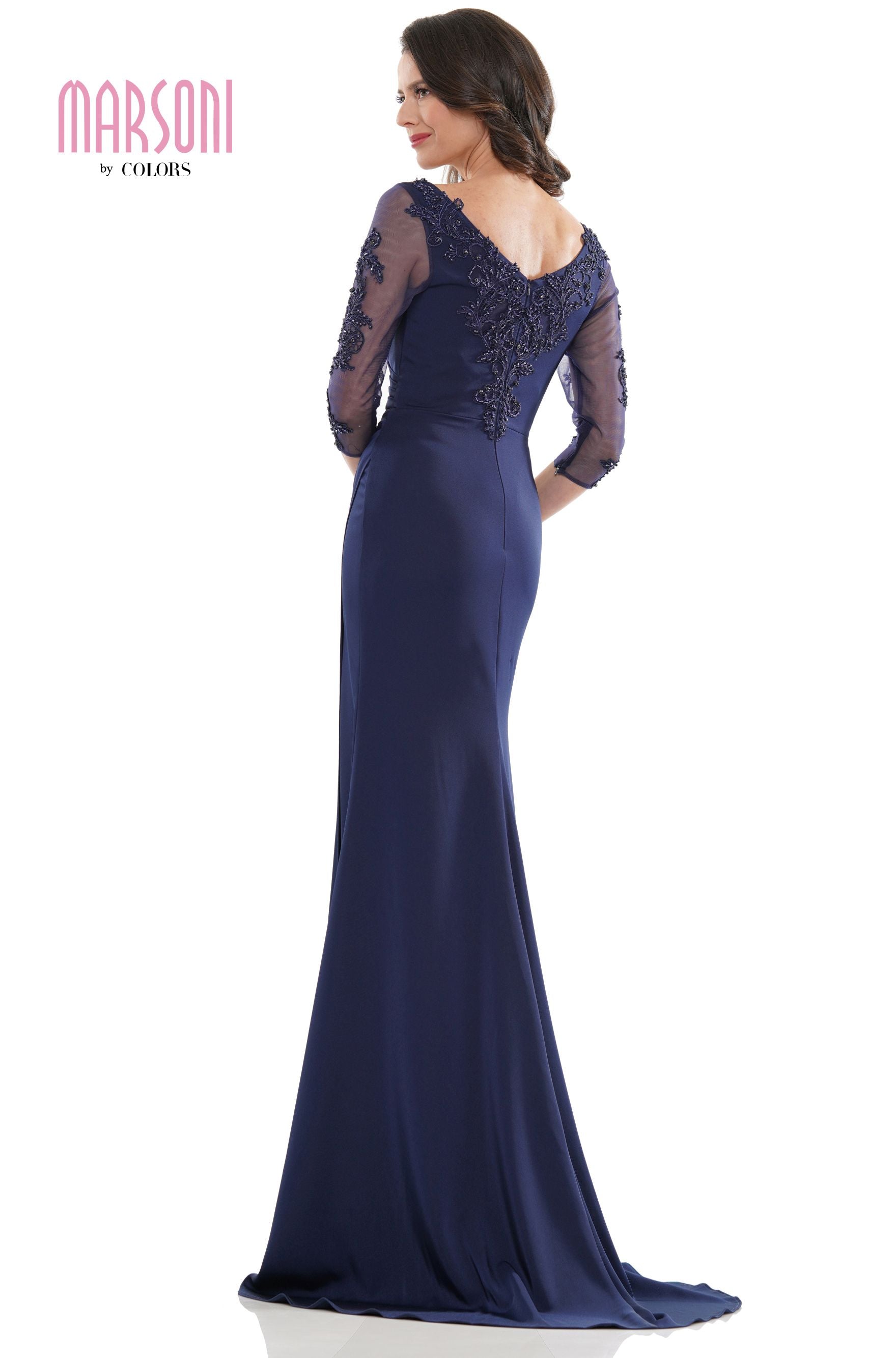 Marsoni by Colors -MV1146 Shirring Dress With Beaded Applique