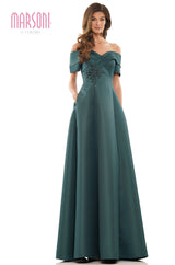 Marsoni by Colors -MV1176 Satin A Line Dress With Off Shoulder
