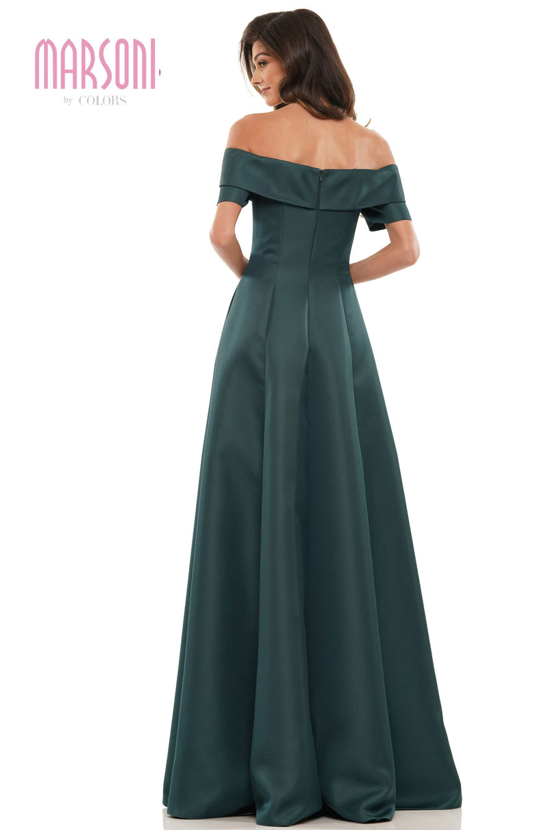 Marsoni by Colors -MV1176 Satin A Line Dress With Off Shoulder