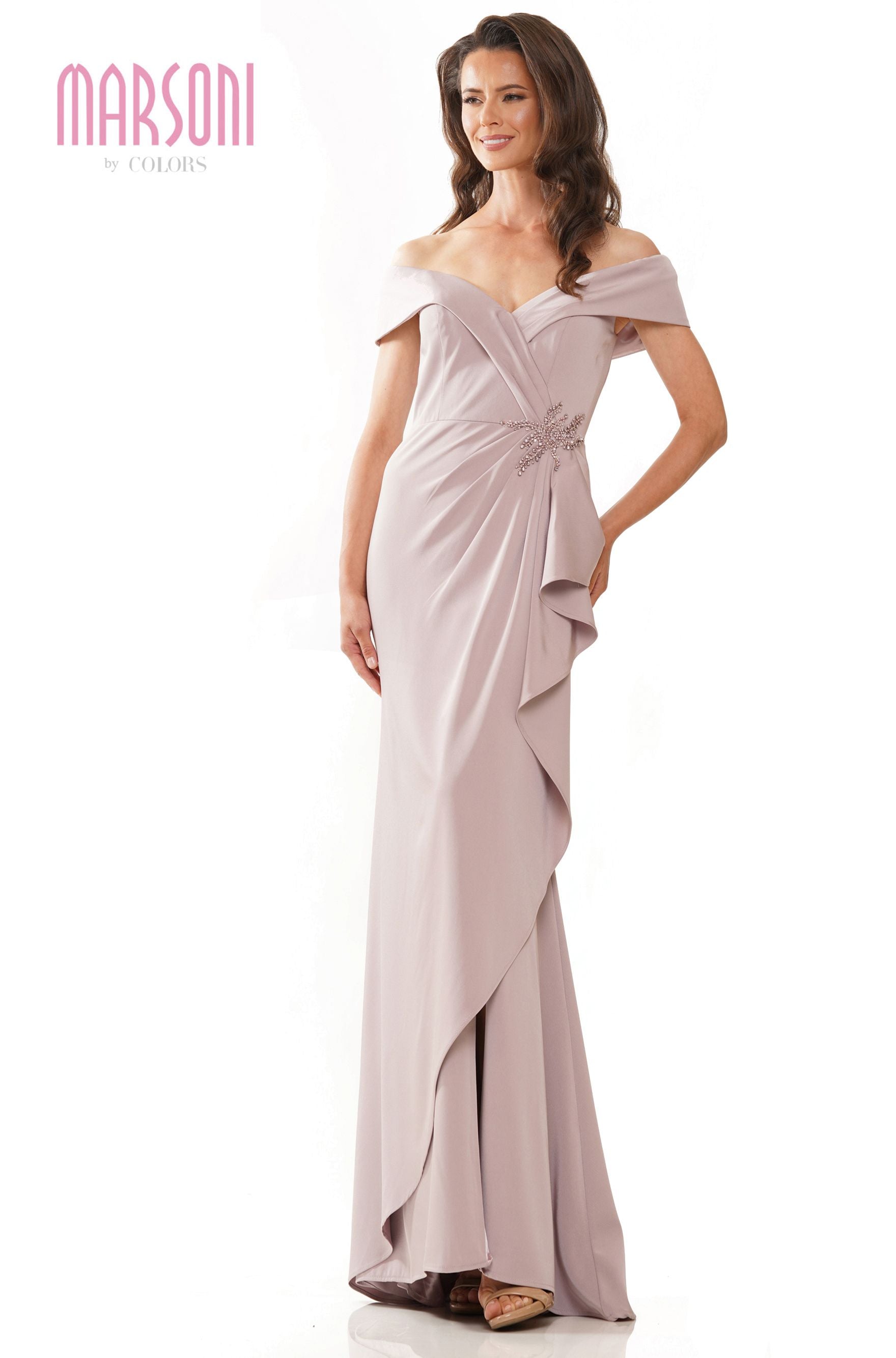 Marsoni by Colors -MV1180 Satin Sheath Dress With Beaded On Waist