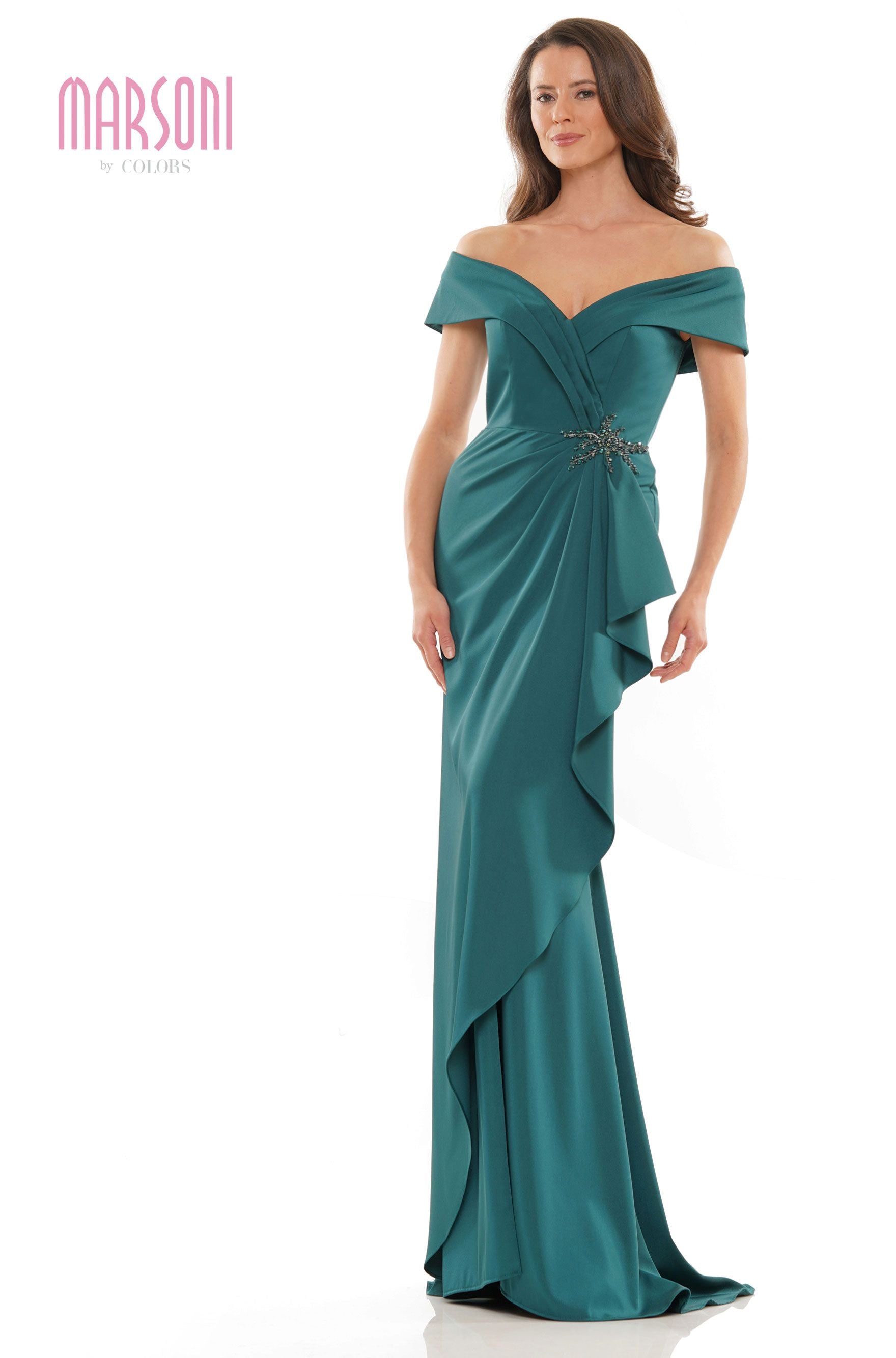 Marsoni by Colors -MV1180 Satin Sheath Dress With Beaded On Waist