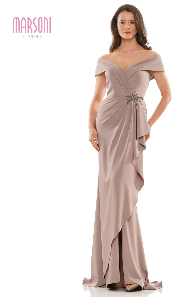 Marsoni by Colors -MV1180 Satin Sheath Dress With Beaded On Waist