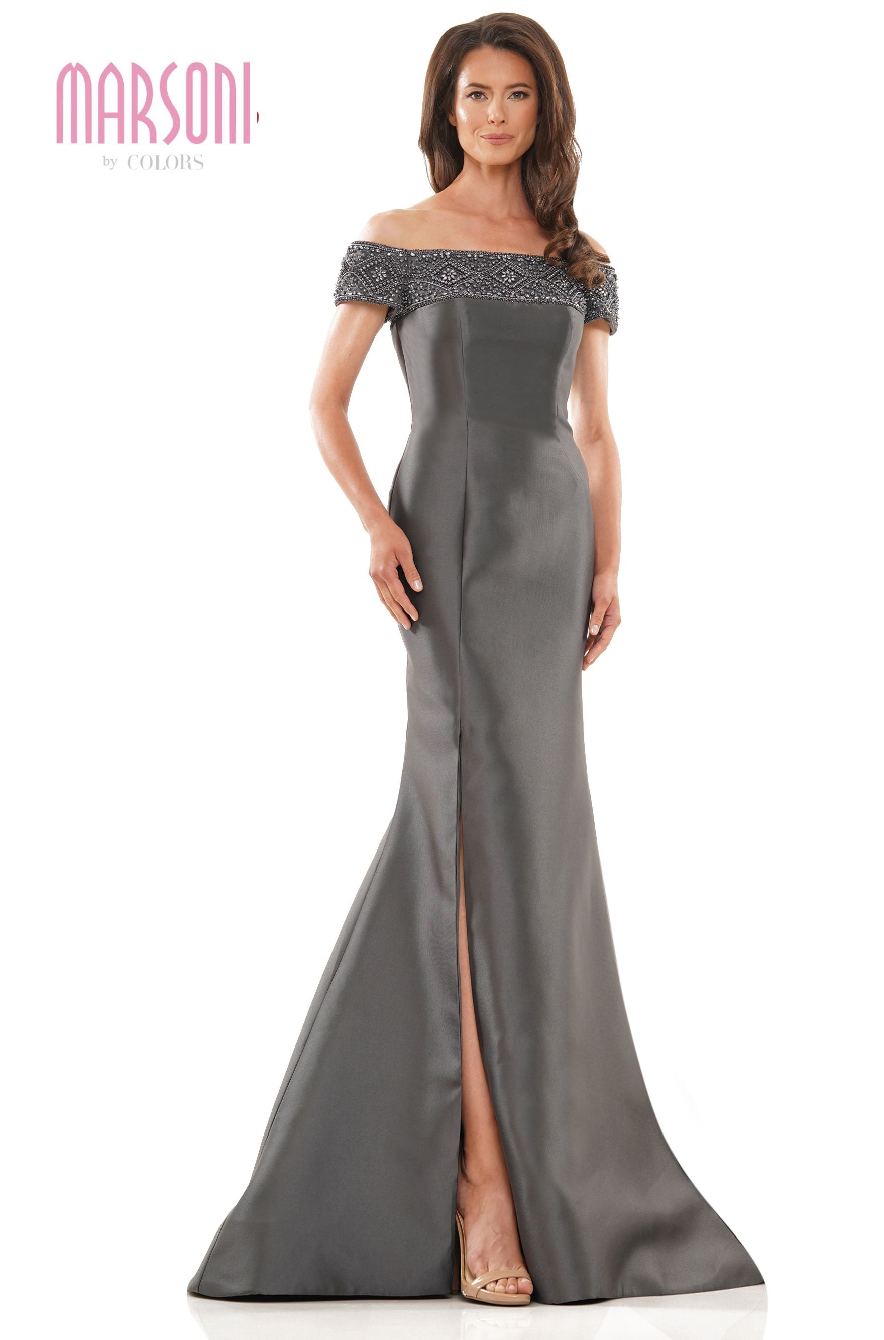 Marsoni by Colors -MV1184 Mikado Dress With Beaded Embellishment