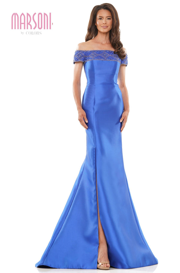 Clearance Sale Marsoni by Colors -MV1184 Mikado Dress With Beaded Embellishment