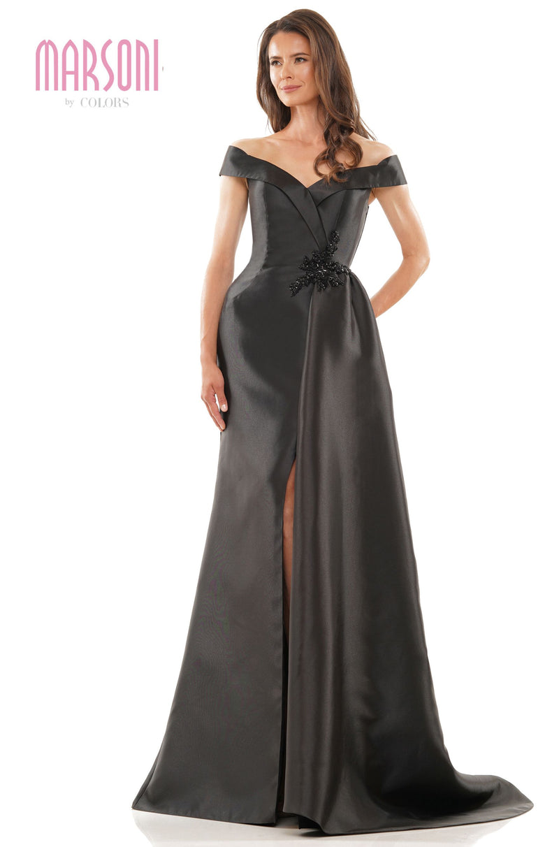 Marsoni by Colors -MV1215 Mikado A Line Dress With Off Shoulder