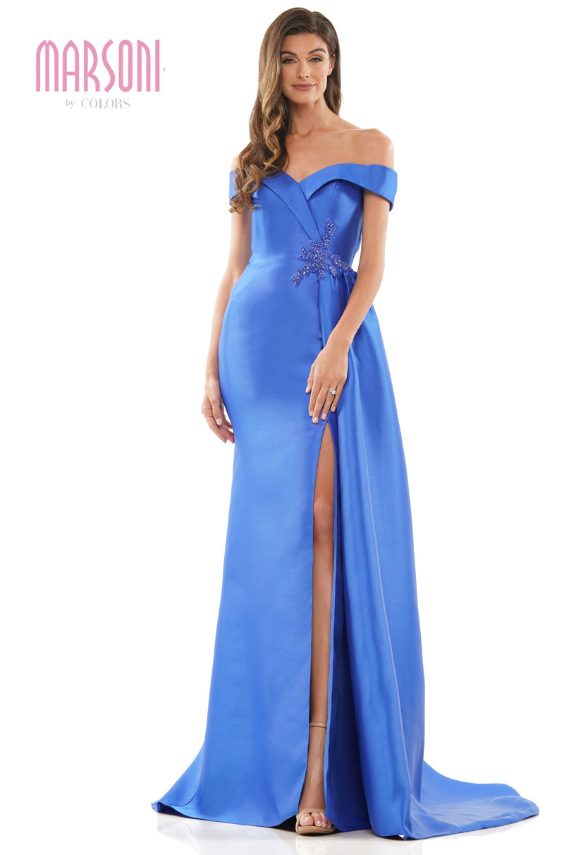 Marsoni by Colors -MV1215 Mikado A Line Dress With Off Shoulder
