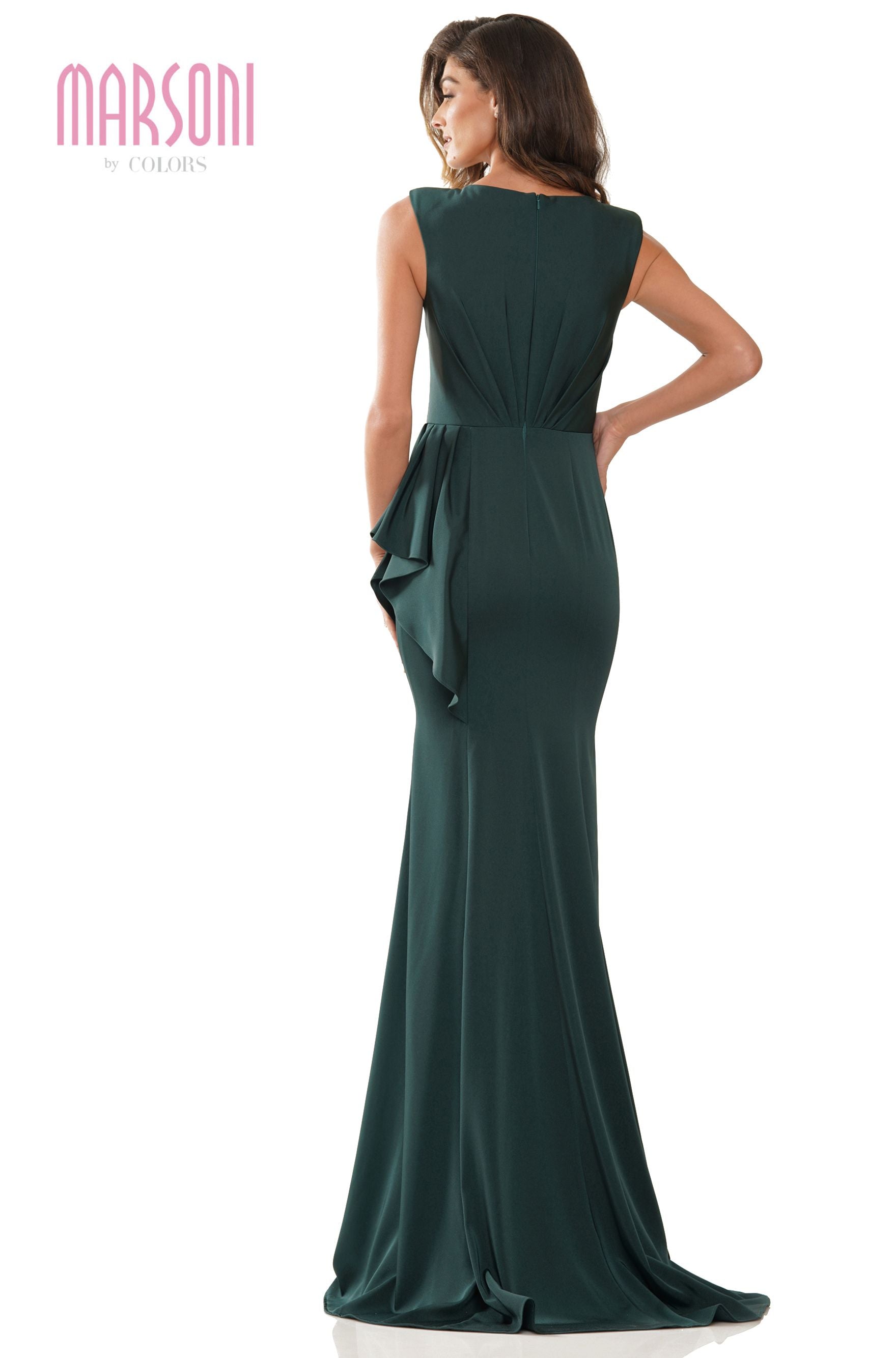 Marsoni by Colors -MV1227 Ruffle Dress With High Slit