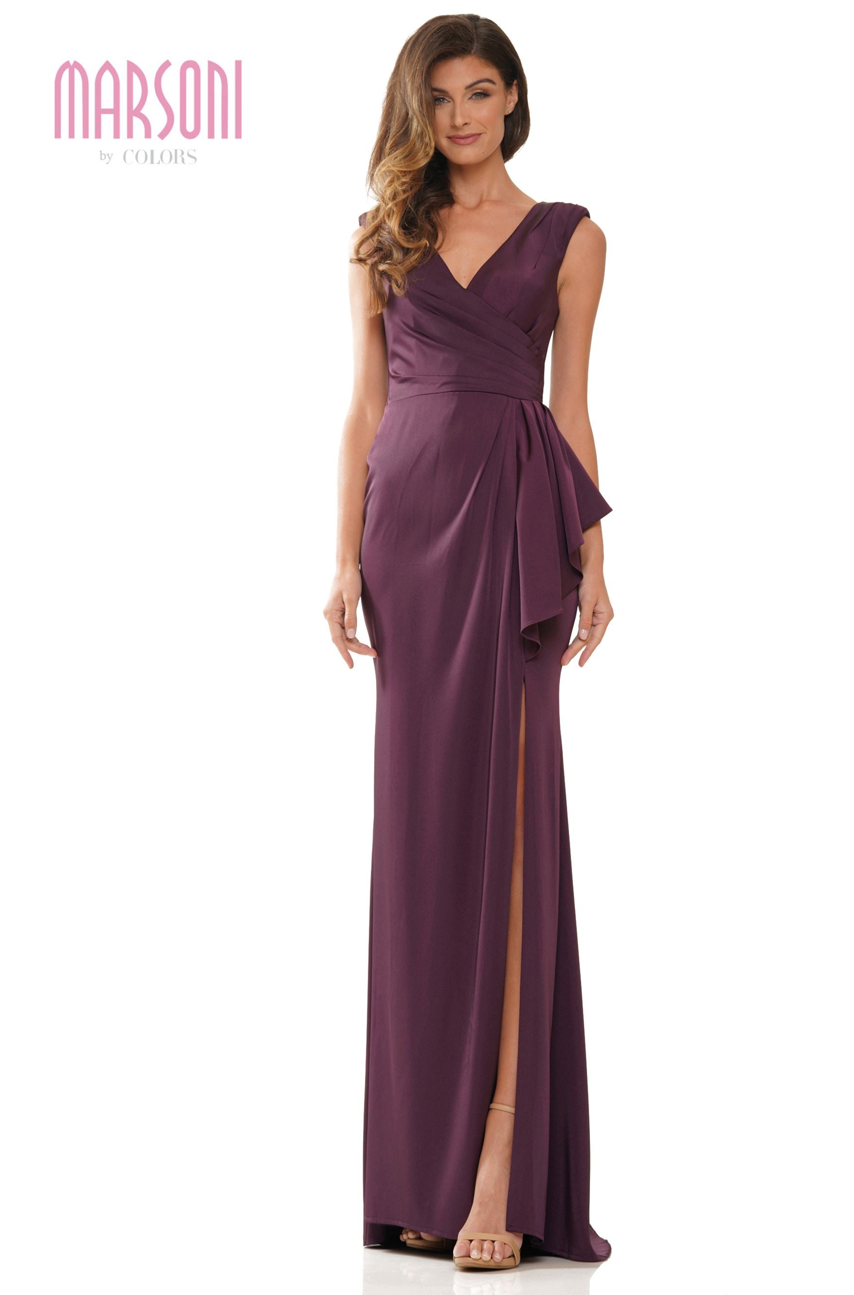 Marsoni by Colors -MV1227 Ruffle Dress With High Slit