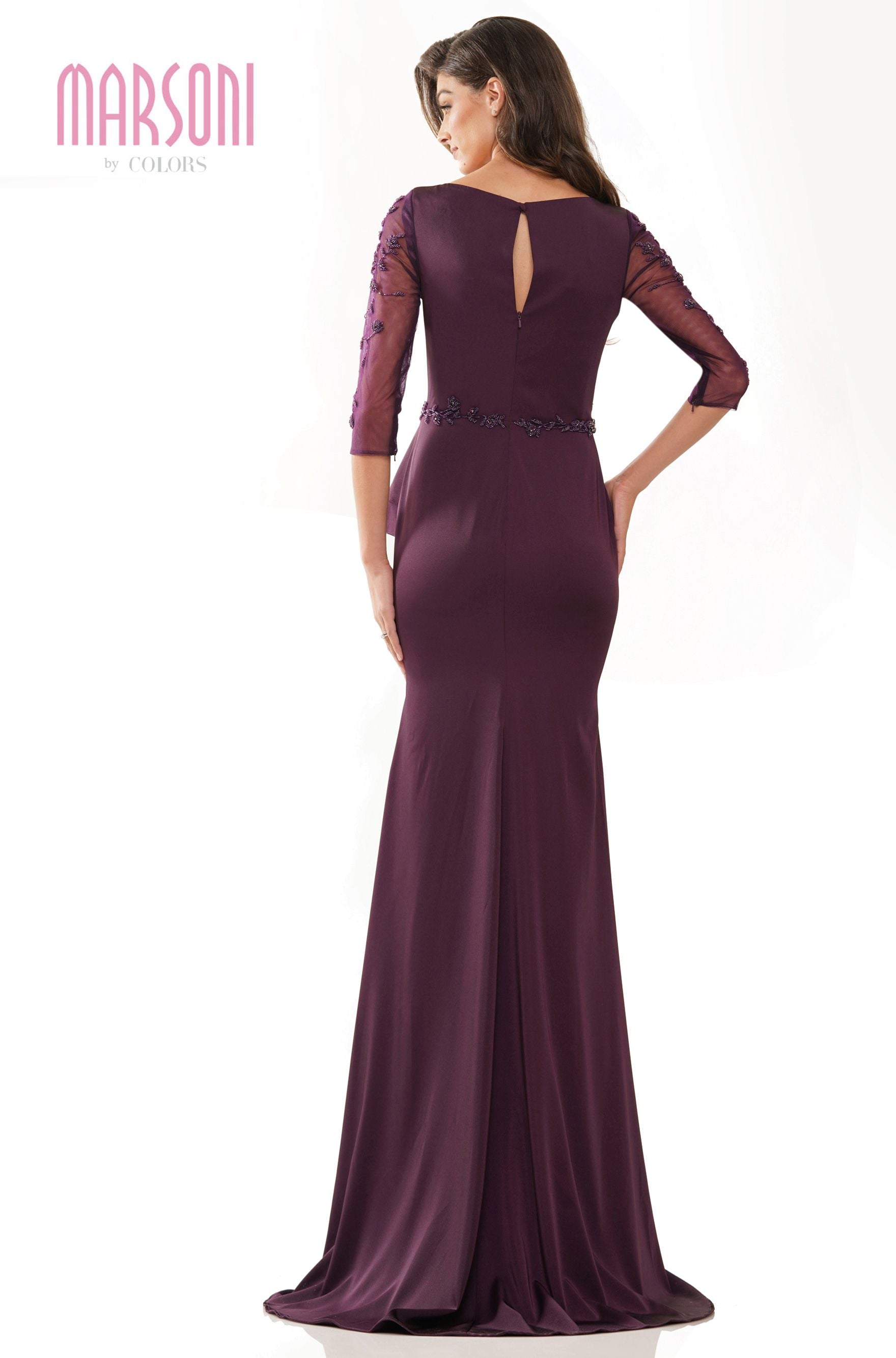 Marsoni by Colors -MV1231 Fit and Flare Dress With Beaded On Sleeves