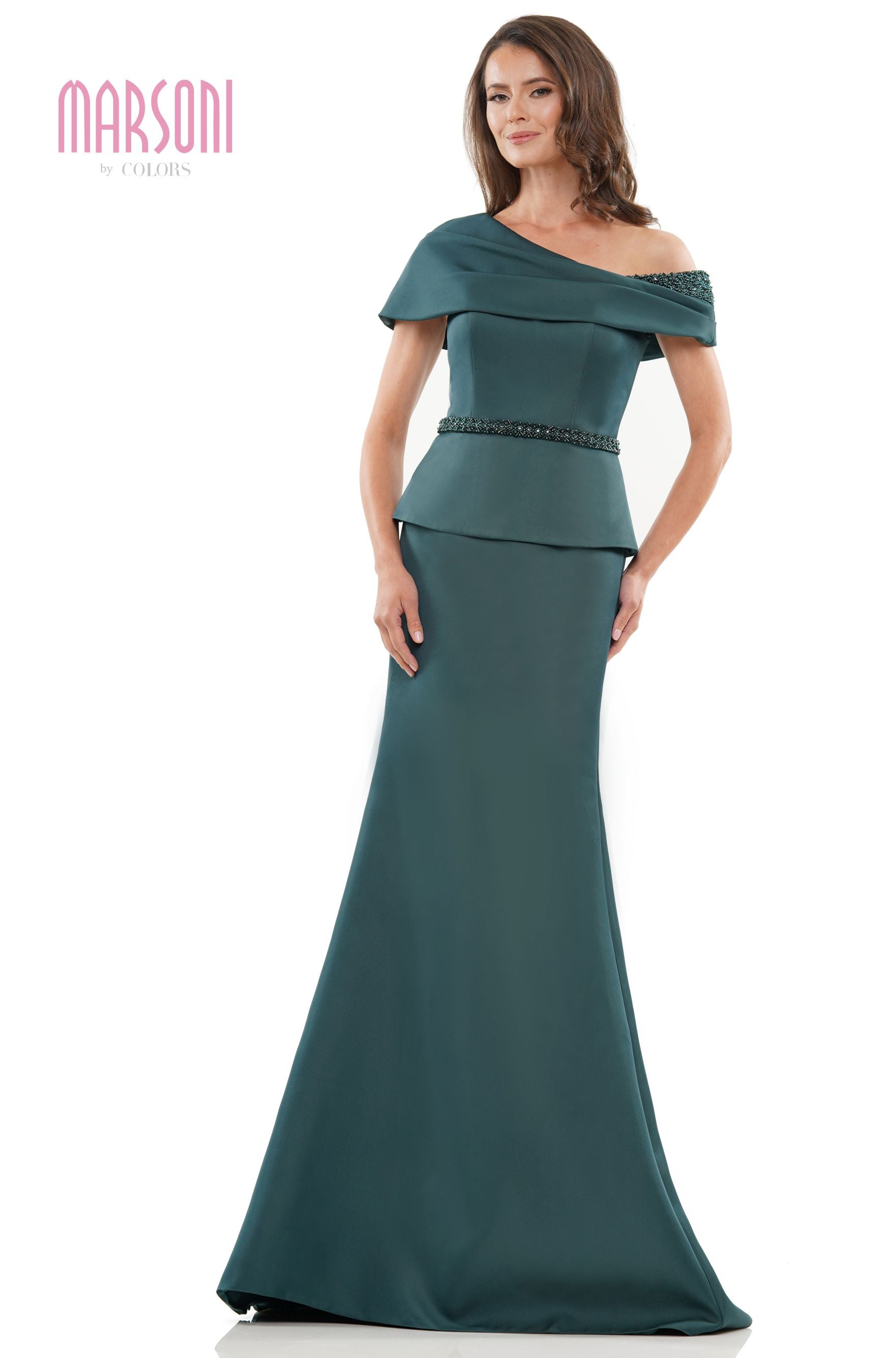 Marsoni by Colors -MV1239 Pleplum Dress With Beaded On Waist