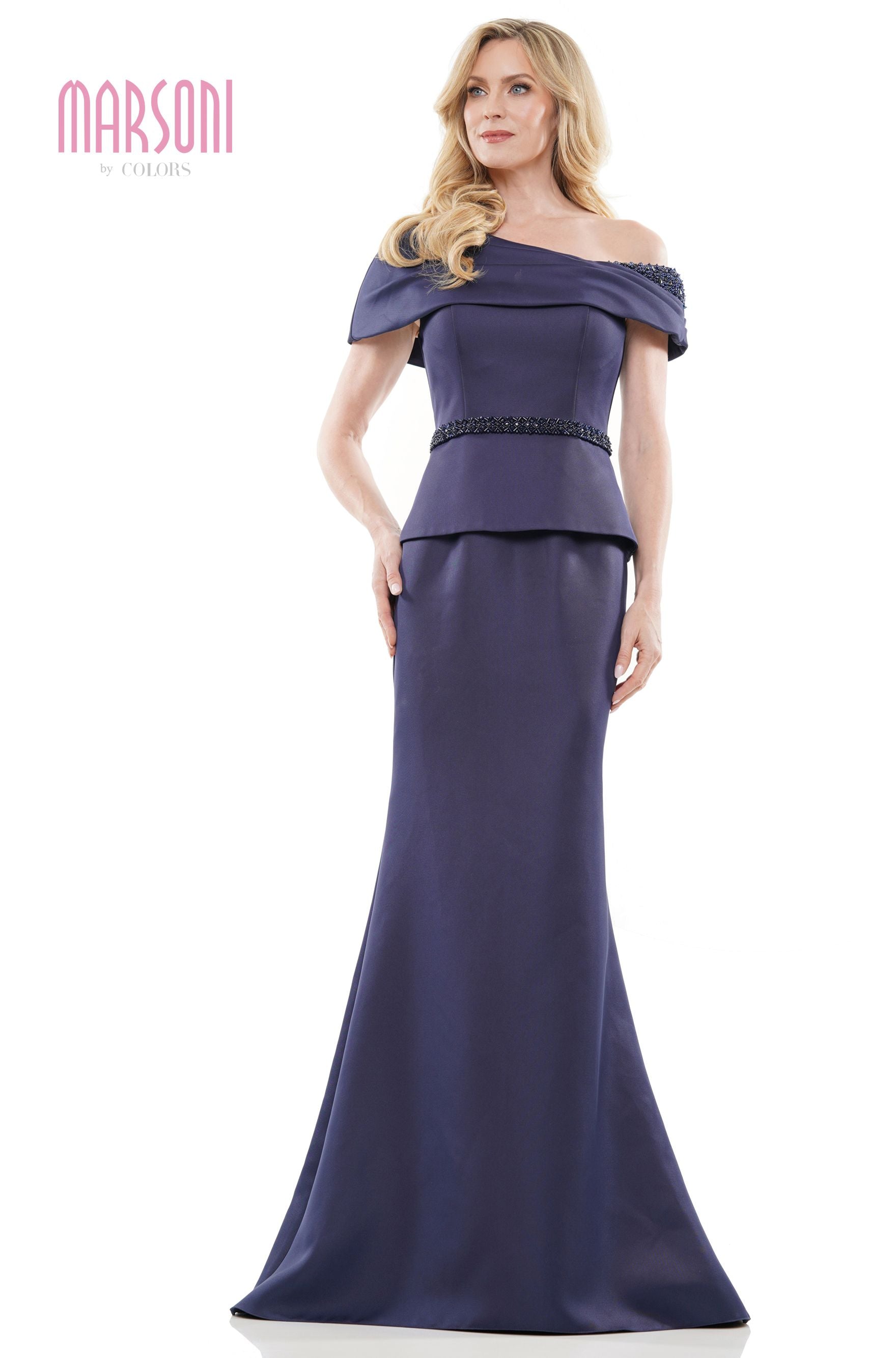 Marsoni by Colors -MV1239 Pleplum Dress With Beaded On Waist