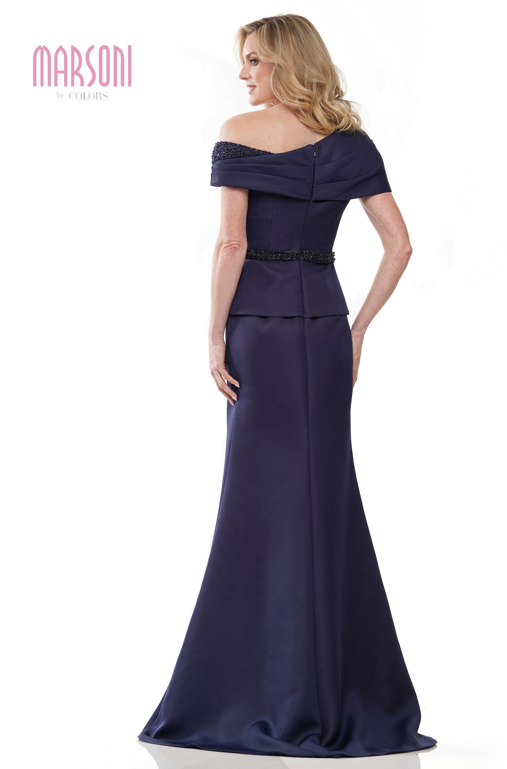 Marsoni by Colors -MV1239 Pleplum Dress With Beaded On Waist