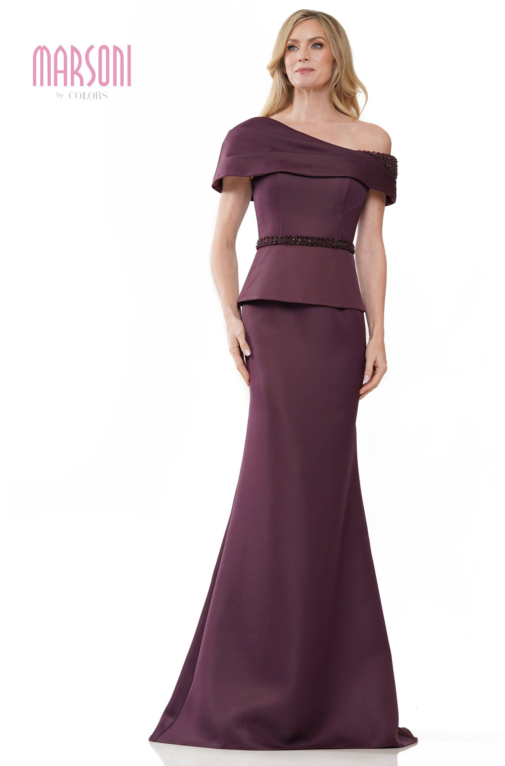 Marsoni by Colors -MV1239 Pleplum Dress With Beaded On Waist