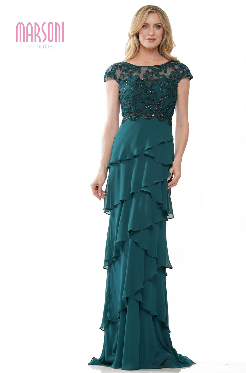 Marsoni by Colors -MV1243 Ruffle Dress With Beaded Bodice