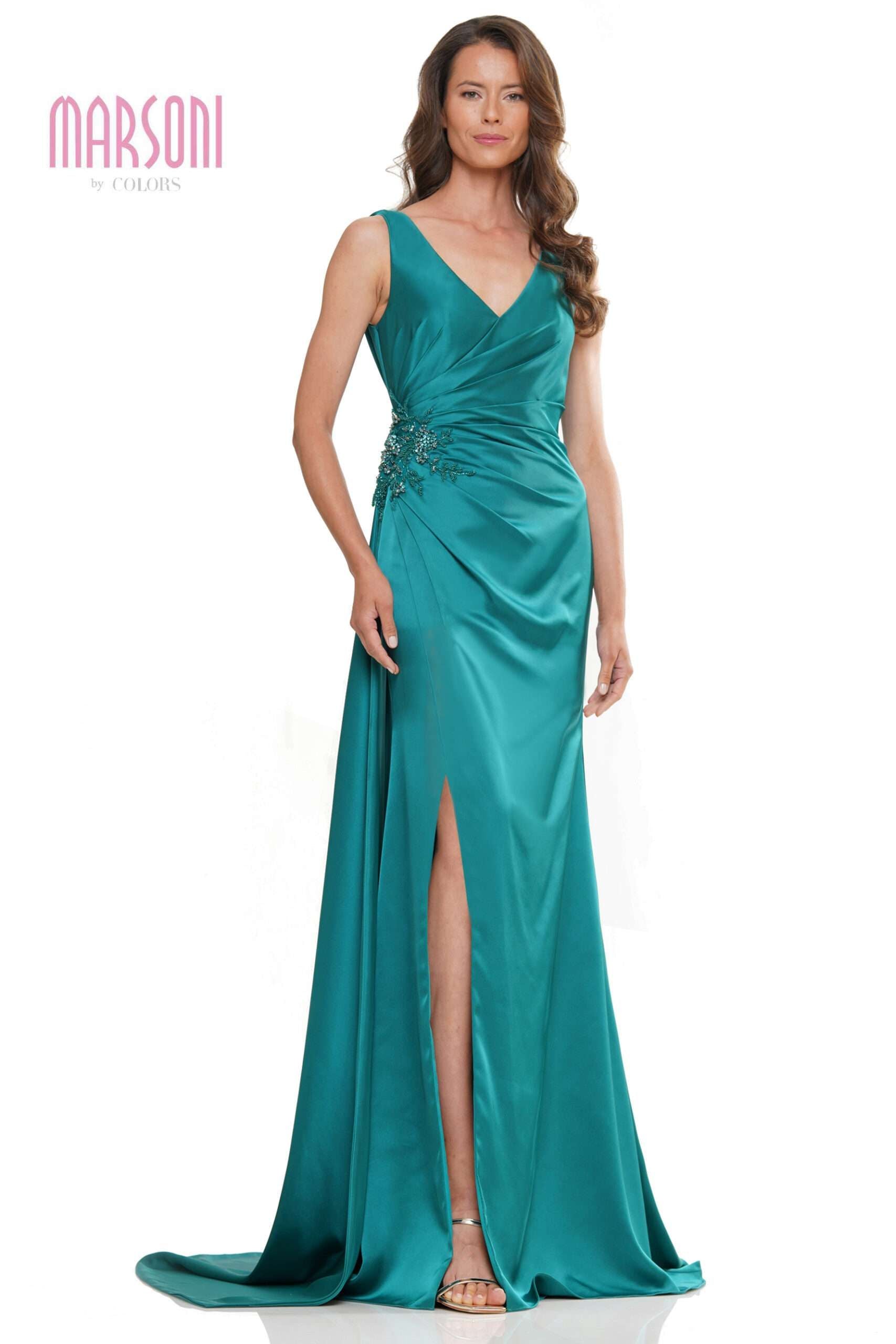 Marsoni by Colors -MV1246 Satin Crape V-Neck Dress