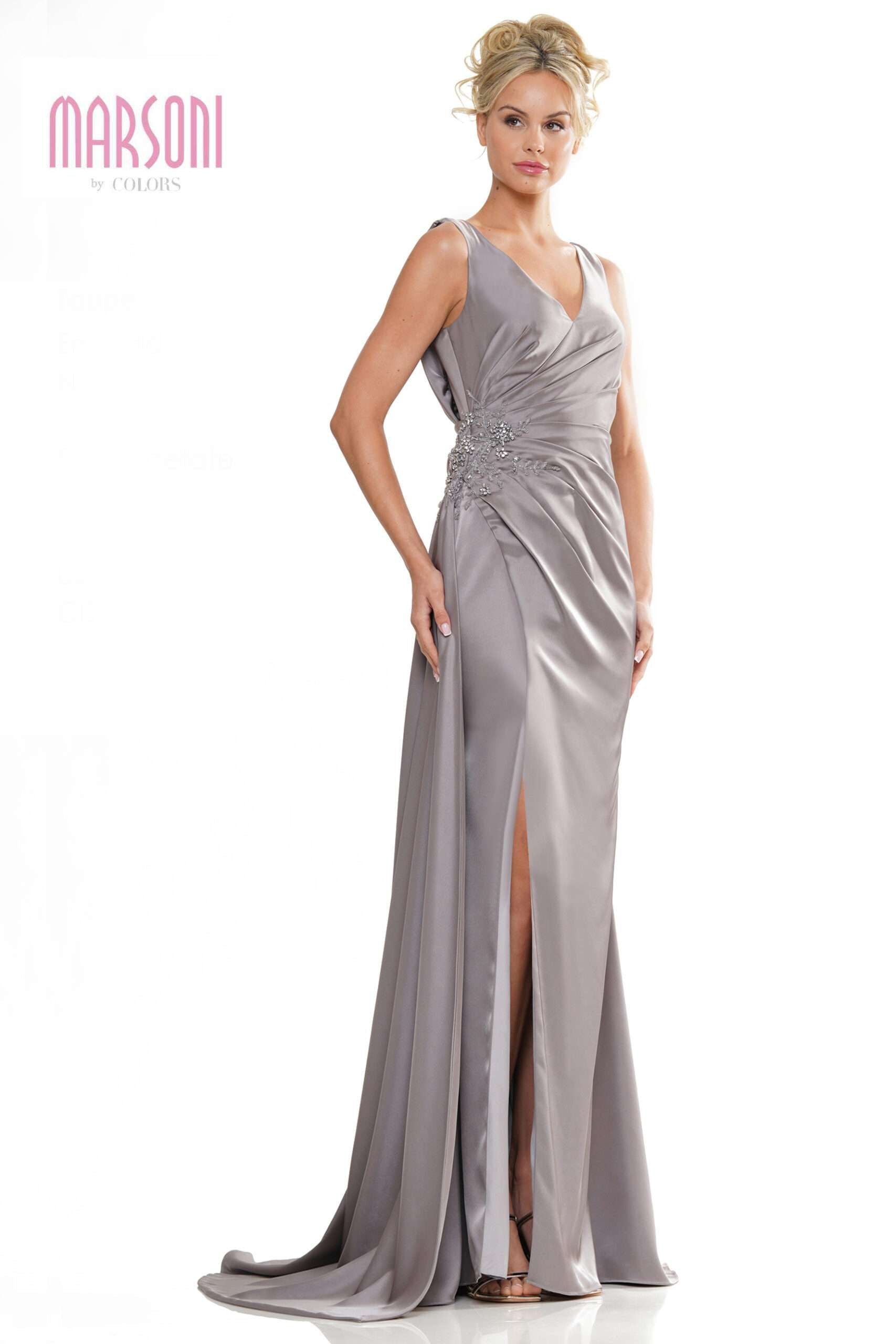 Marsoni by Colors -MV1246 Satin Crape V-Neck Dress