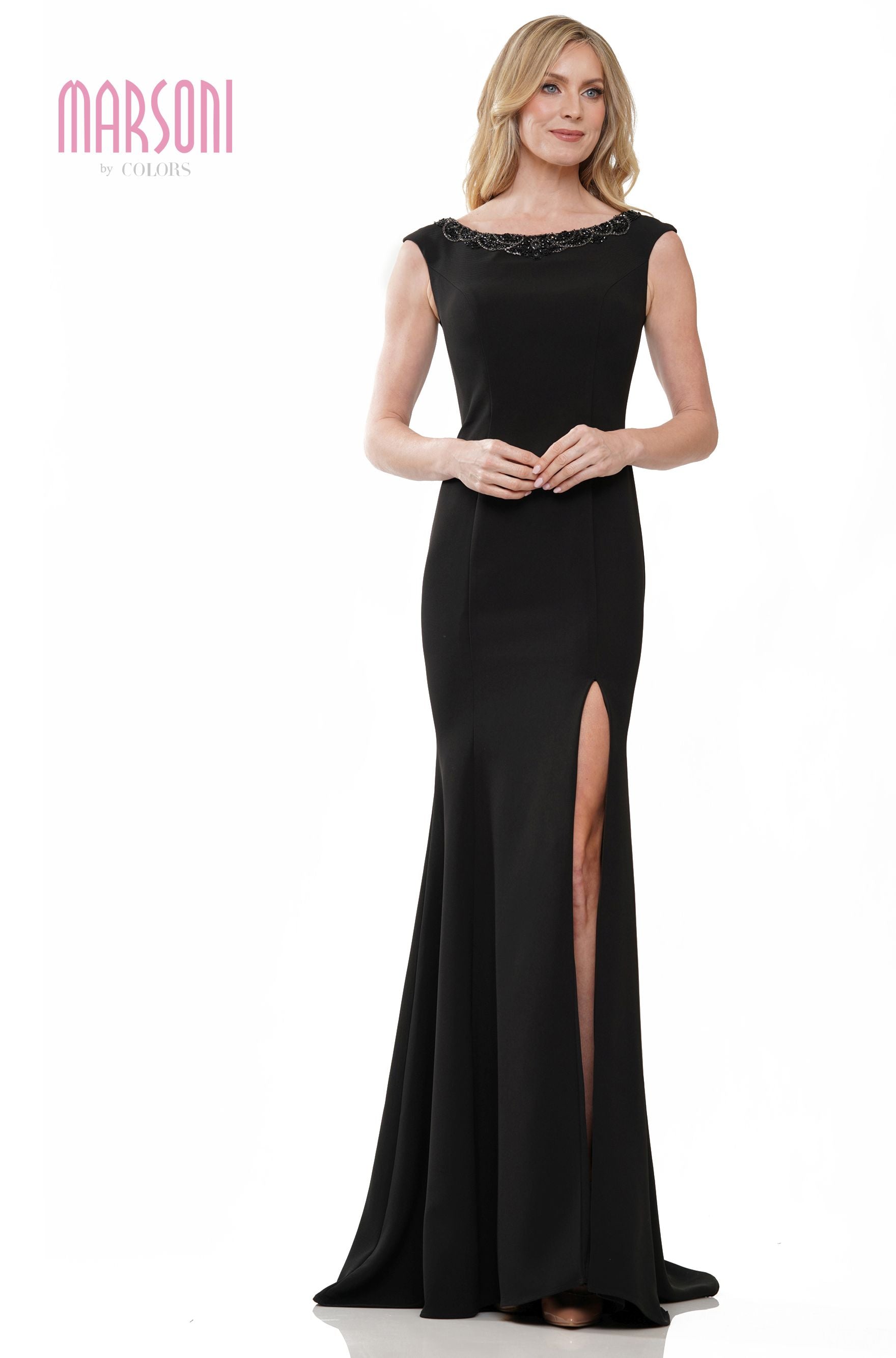 Marsoni by Colors -MV1247 Fit And Flare Dress With Beaded Neckline