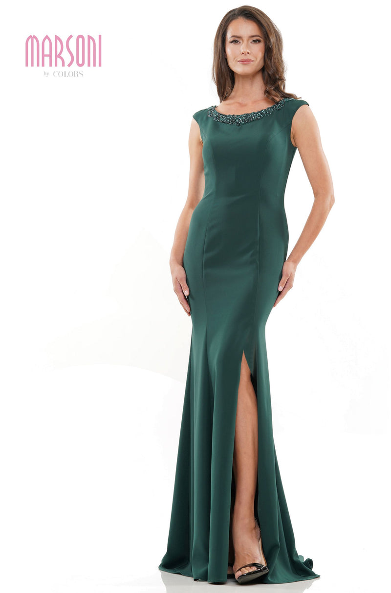 Marsoni by Colors -MV1247 Fit And Flare Dress With Beaded Neckline