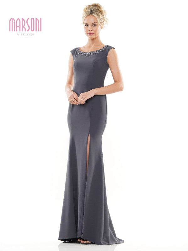 Marsoni by Colors -MV1247 Fit And Flare Dress With Beaded Neckline