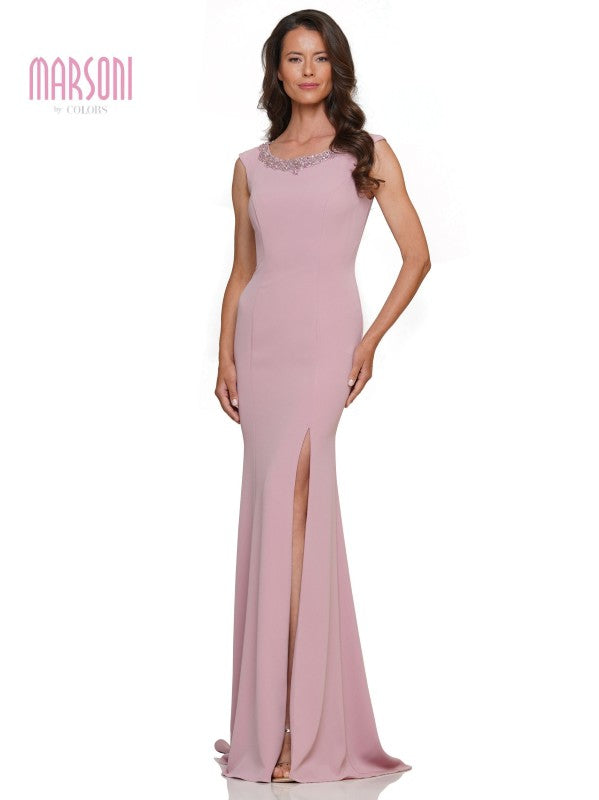 Marsoni by Colors -MV1247 Fit And Flare Dress With Beaded Neckline