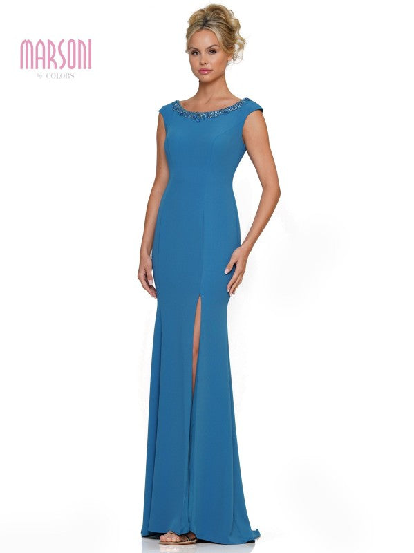 Marsoni by Colors -MV1247 Fit And Flare Dress With Beaded Neckline