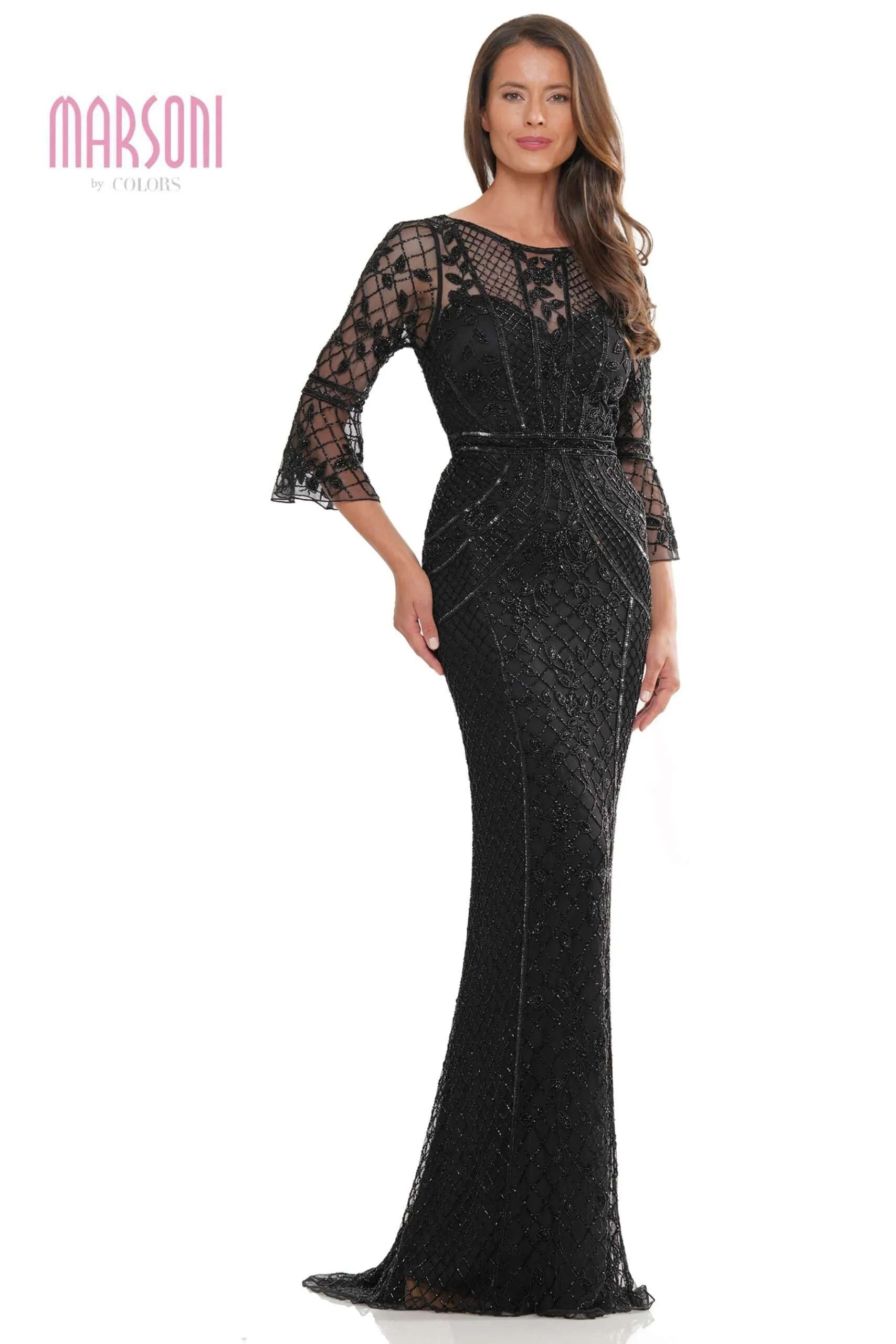 Marsoni by Colors -MV1263 Corset Sequin Circular Trumpet Dress