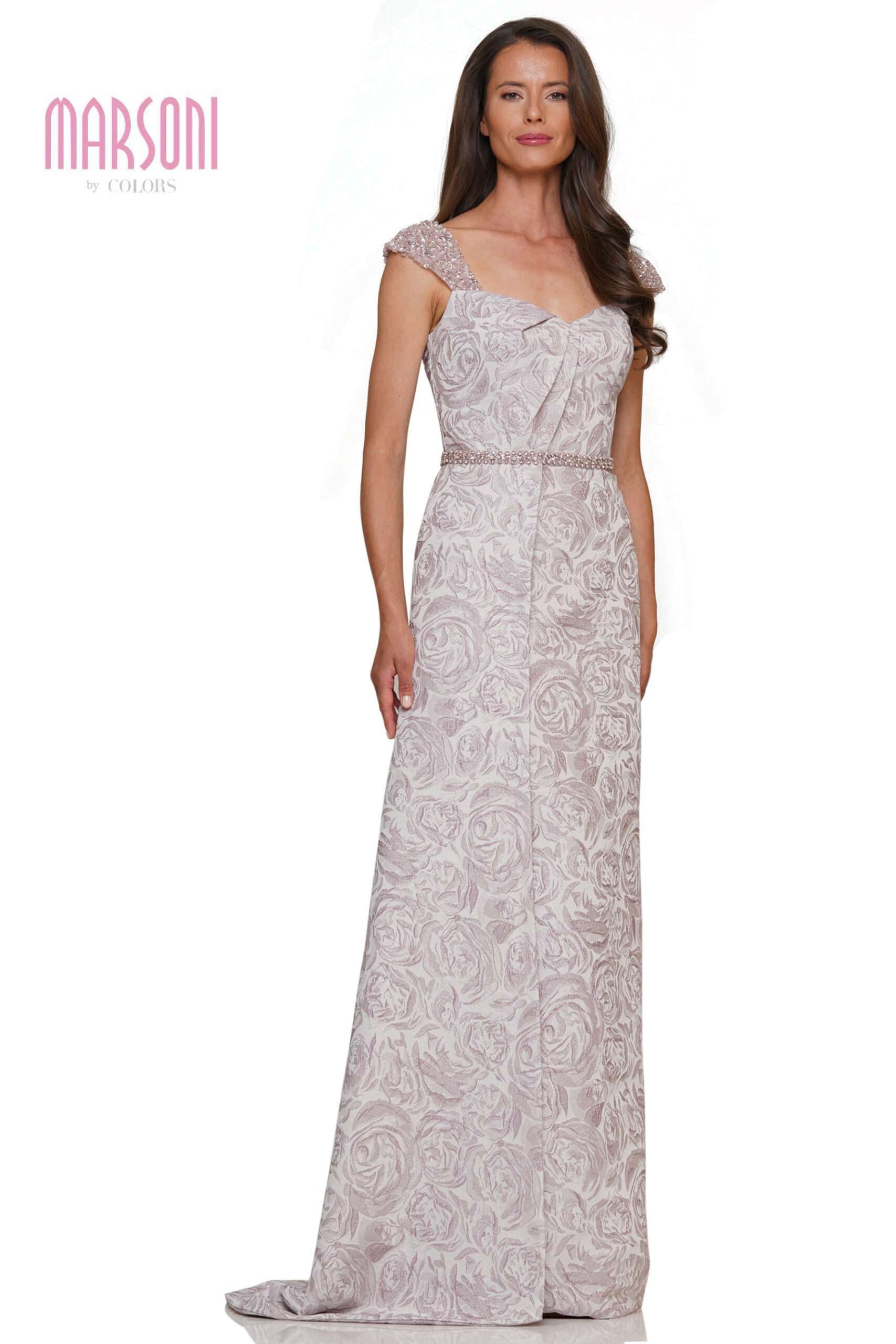 Marsoni by Colors -MV1269 Beaded Cap Sleeves V-Neck Dress