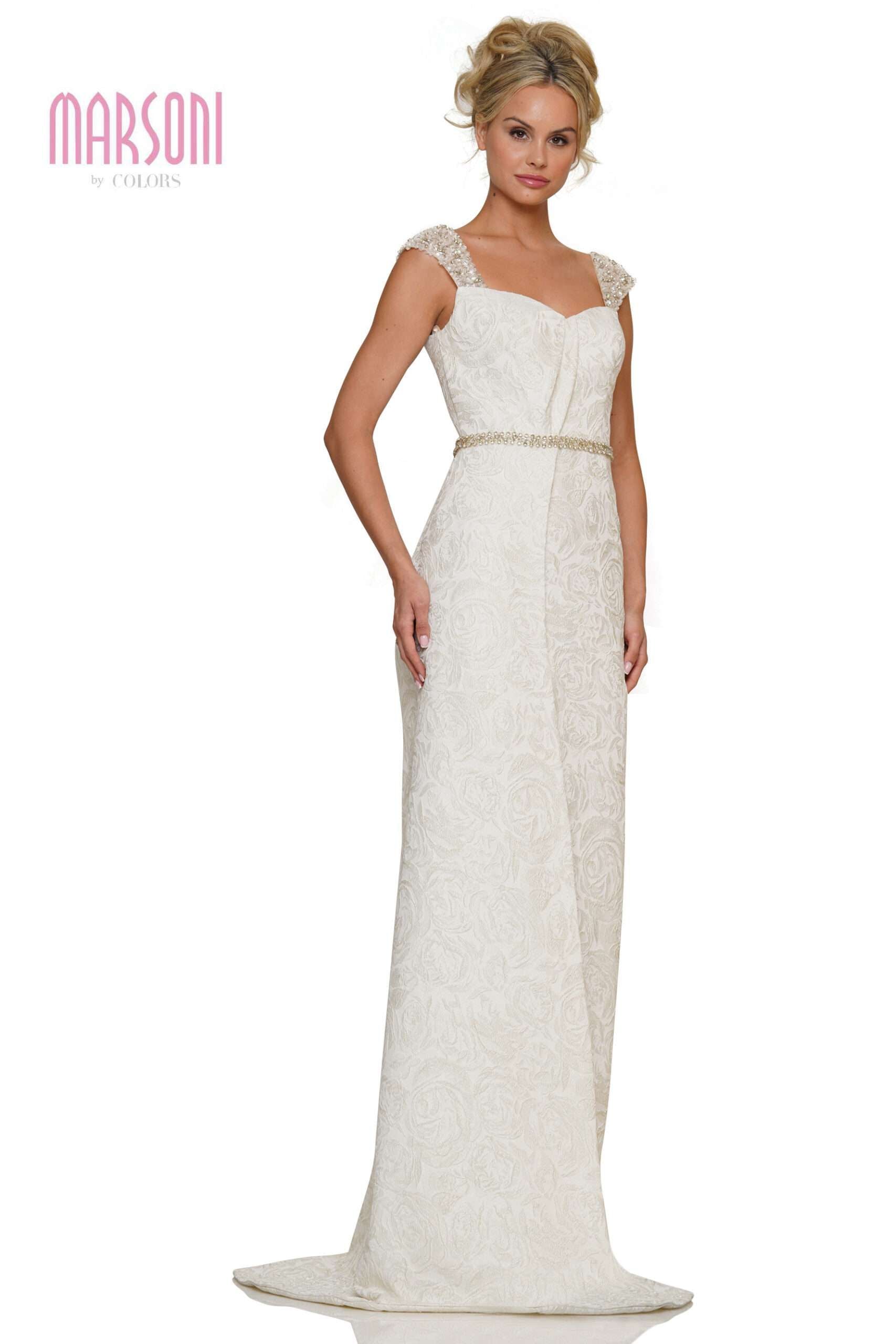 Marsoni by Colors -MV1269 Beaded Cap Sleeves V-Neck Dress