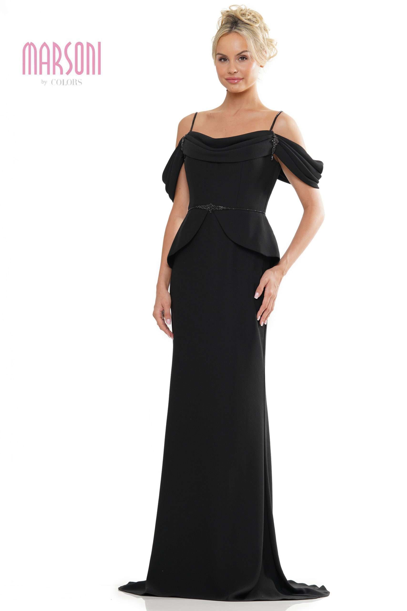 Marsoni by Colors -MV1271 Pleated Off-Shoulder Trumpet Dress