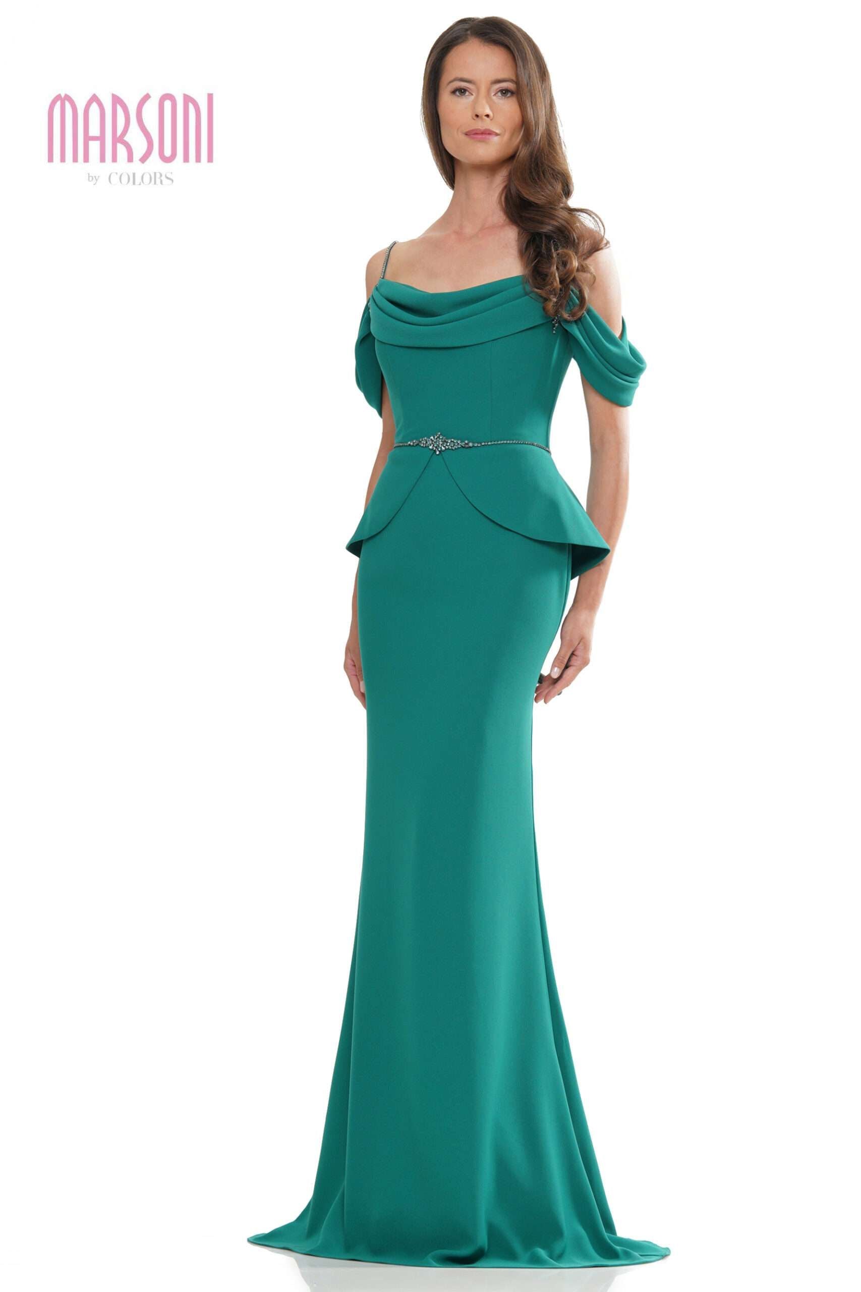 Marsoni by Colors -MV1271 Pleated Off-Shoulder Trumpet Dress