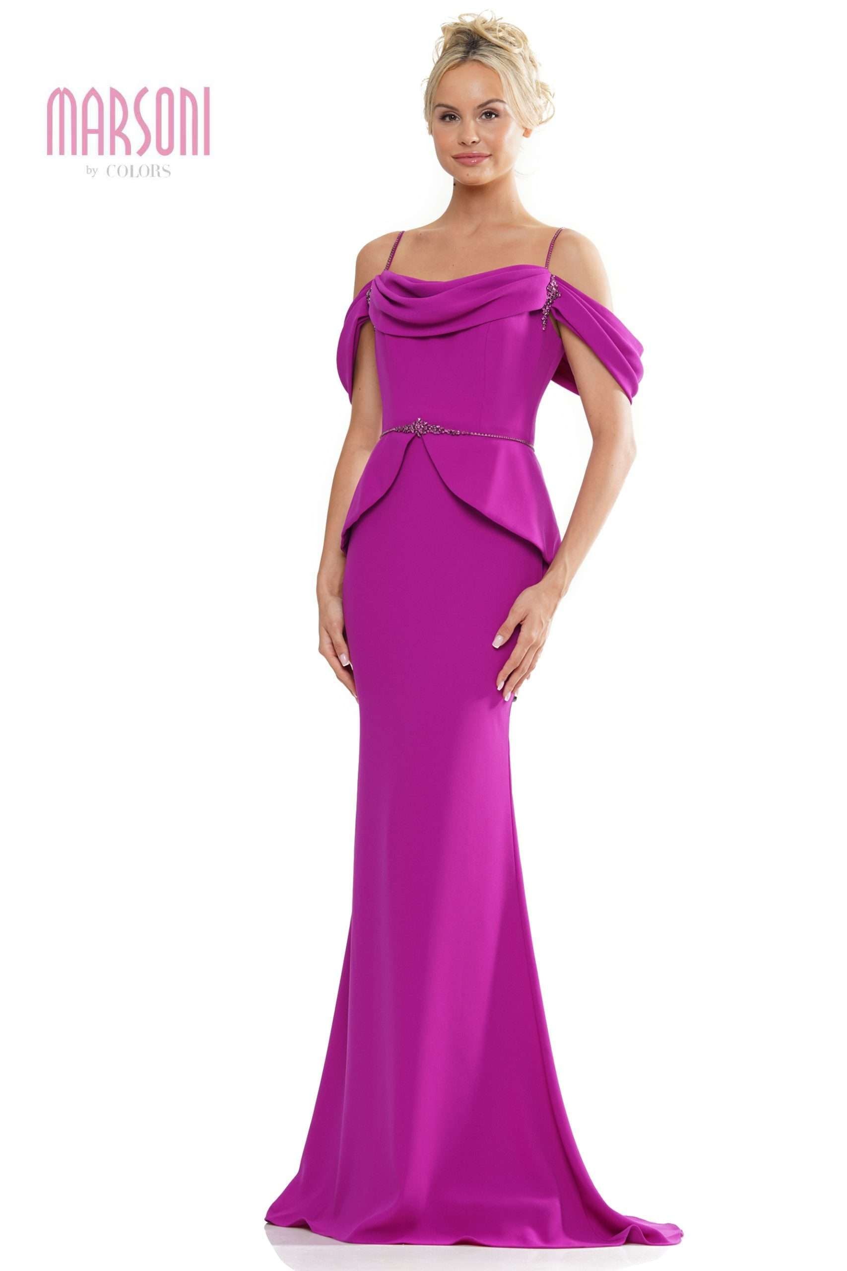 Marsoni by Colors -MV1271 Pleated Off-Shoulder Trumpet Dress