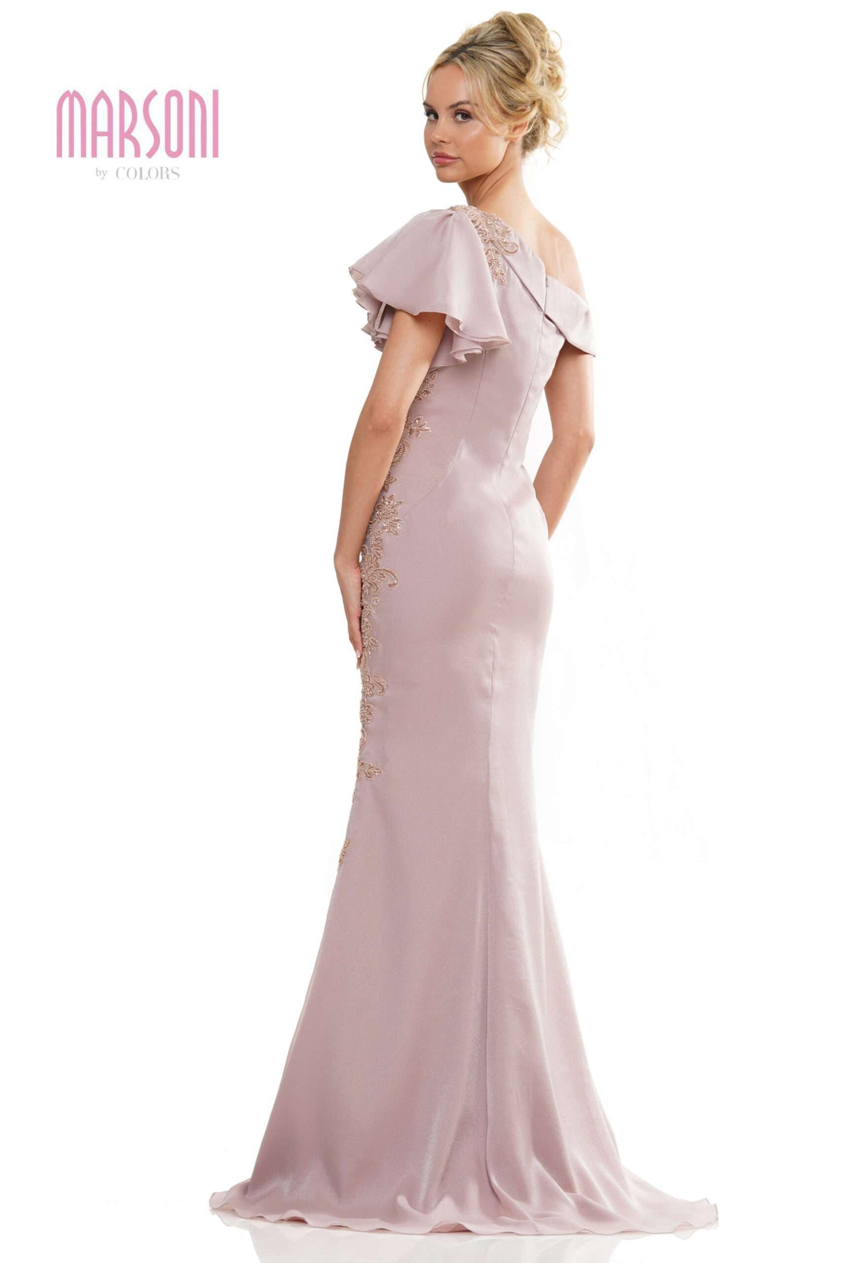 Marsoni by Colors -MV1272 Ruffled One-Shoulder Novelty Organza Gown