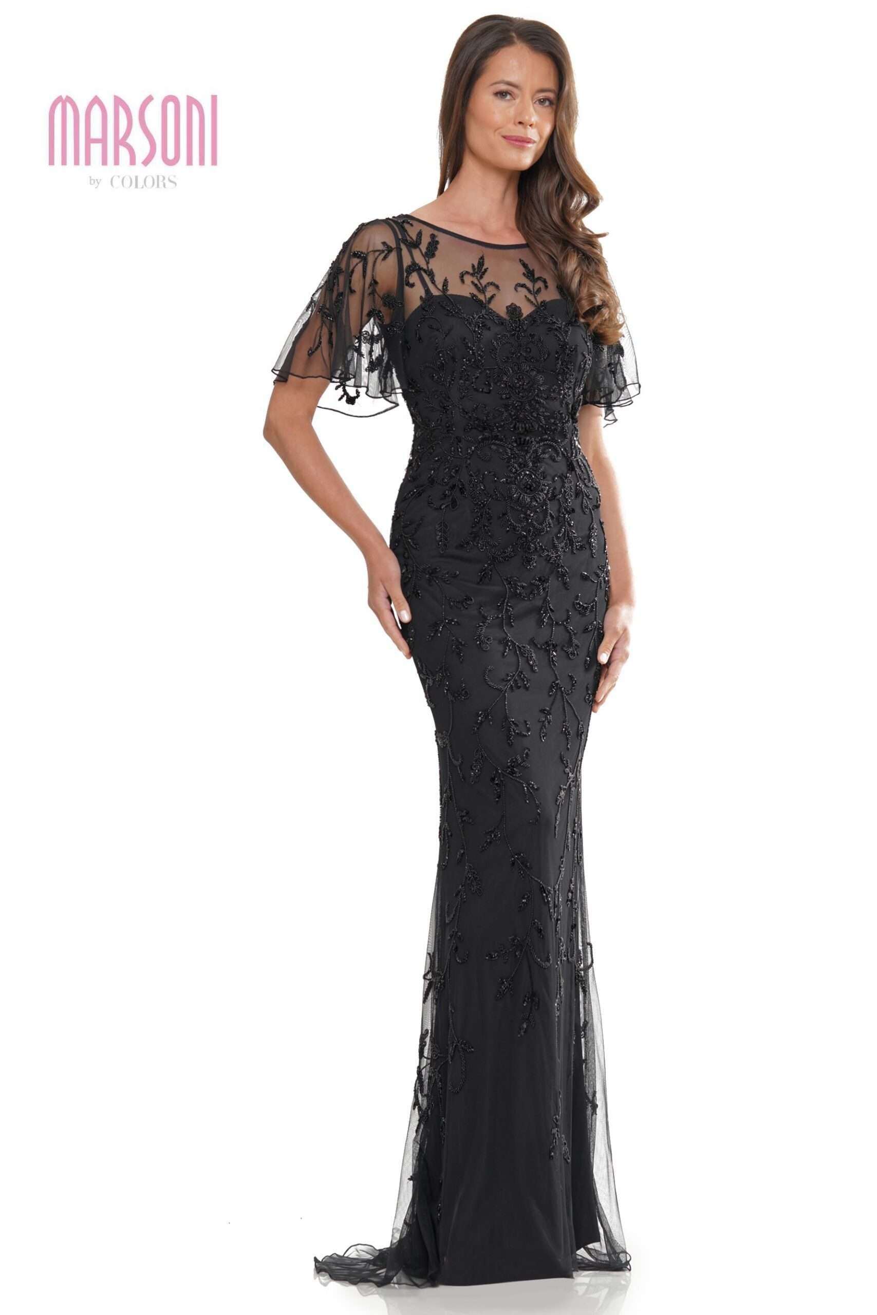 Marsoni by Colors -MV1281 Sweetheart Neck Mesh Beaded Dress