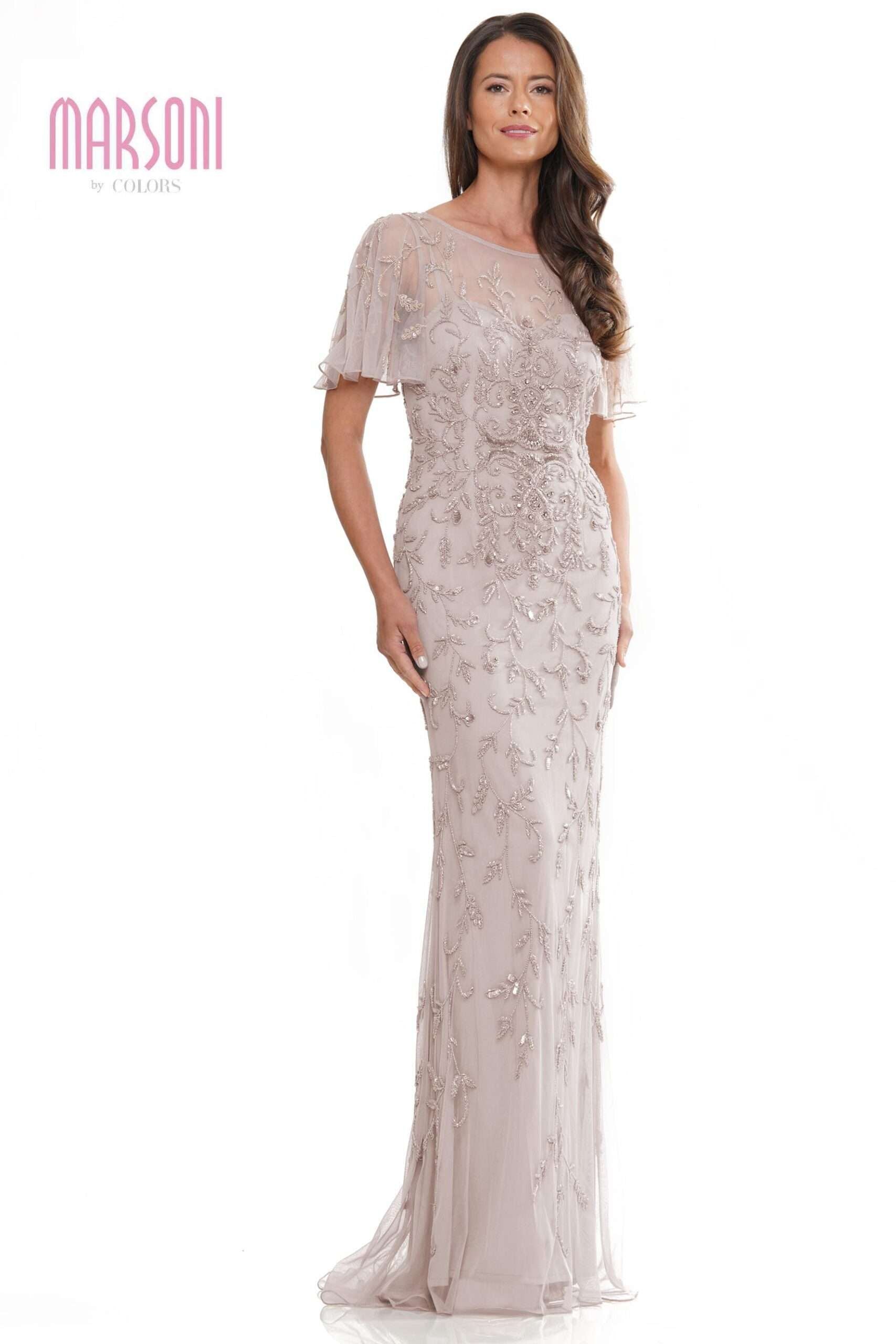 Clearance Sale Marsoni by Colors -MV1281CL Sweetheart Neck Mesh Beaded Dress