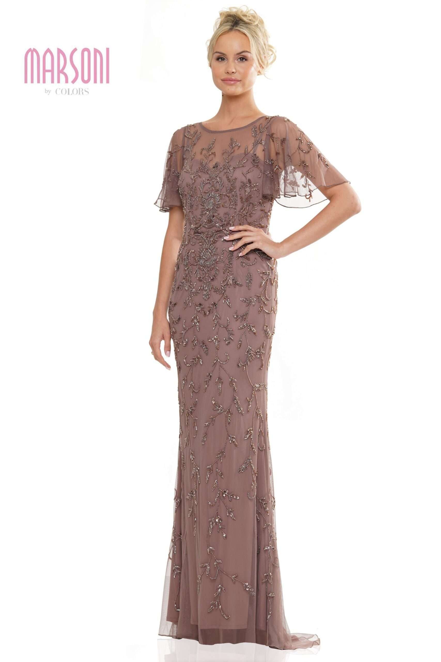 Clearance Sale Marsoni by Colors -MV1281CL Sweetheart Neck Mesh Beaded Dress